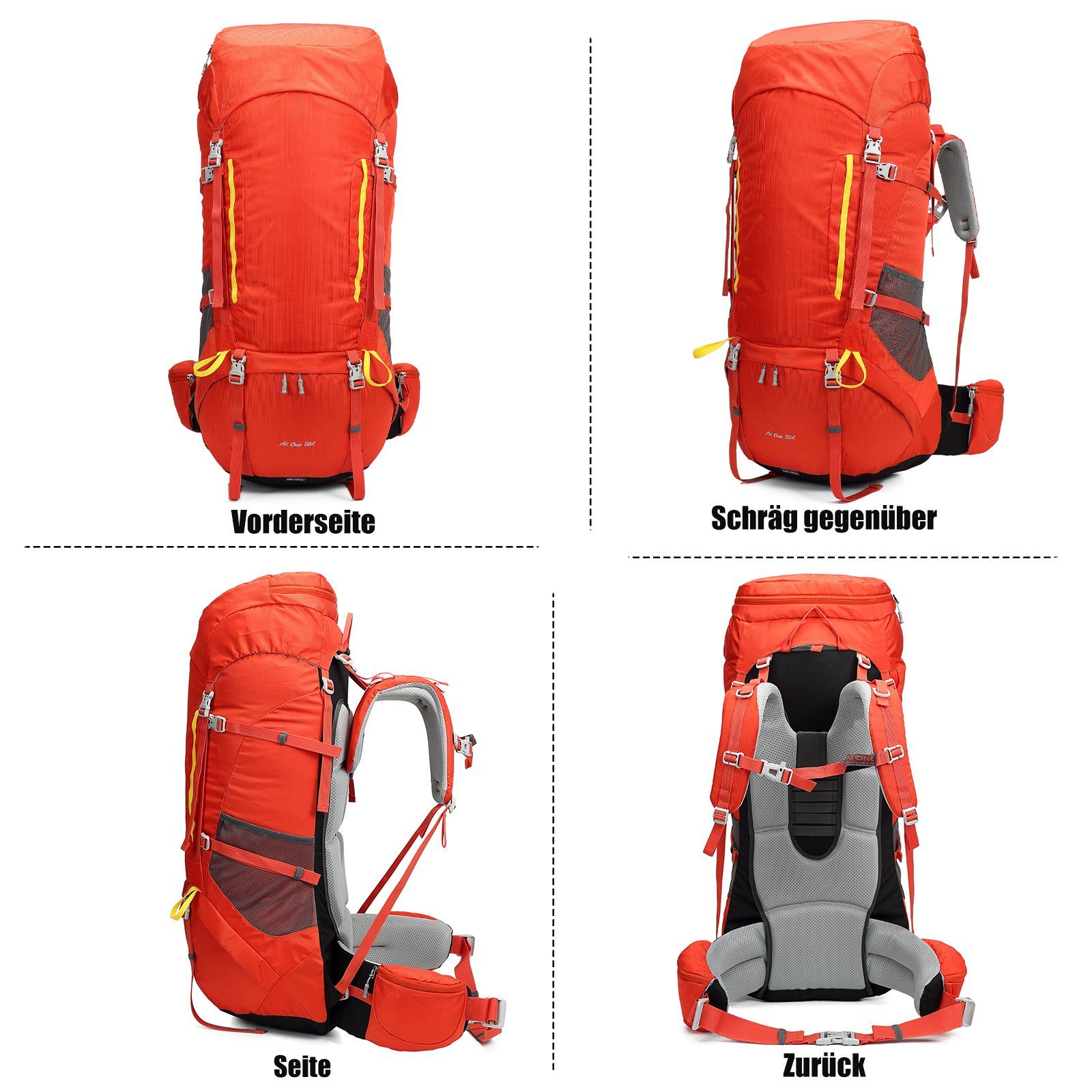 Regenabdeckung Radfahren, Großer, Trekkingrucksack für Wanderrucksack Reiserucksack Mit Klettern Wandern, 80L Wanderrucksack Campingrucksack Orange TAN.TOMI