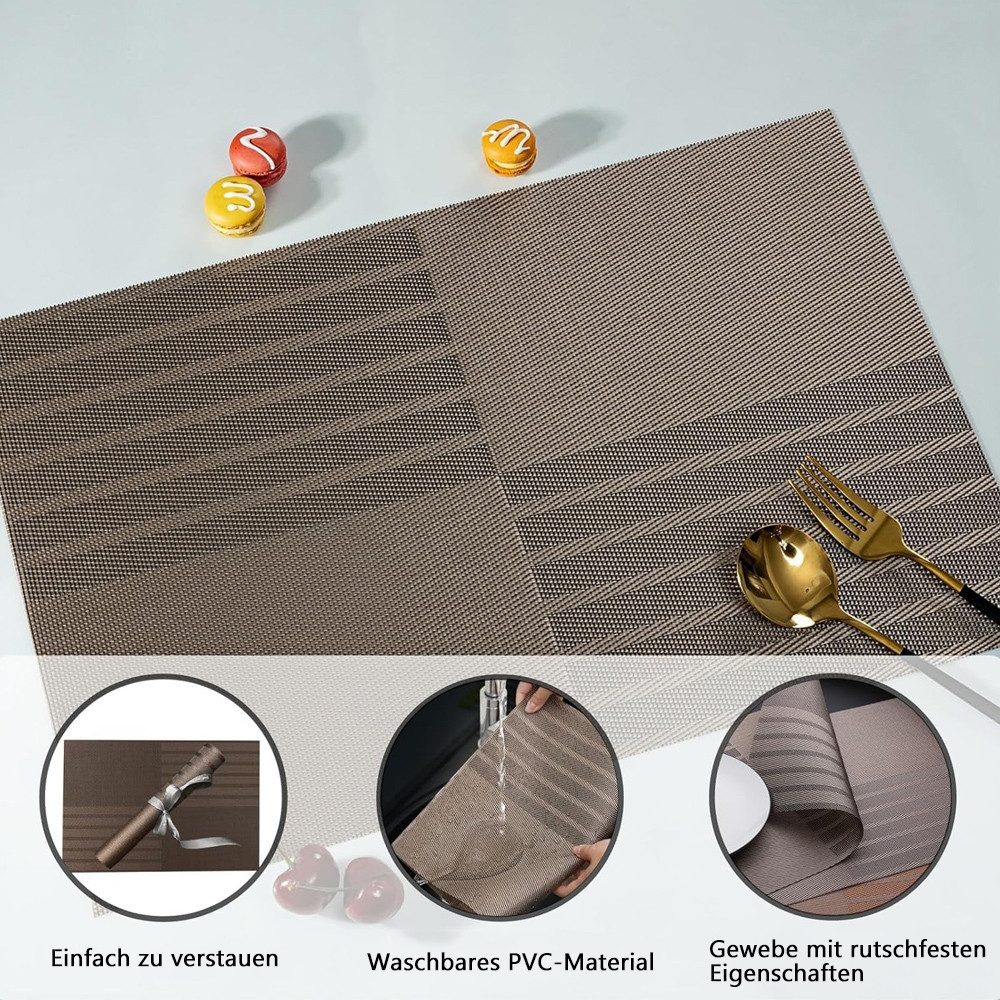 TUWENA Platzset 6er Set Platzsets rutschfest PVC, Platzdeckchen für Zuhause Restaurant – Bild 3 von 5
