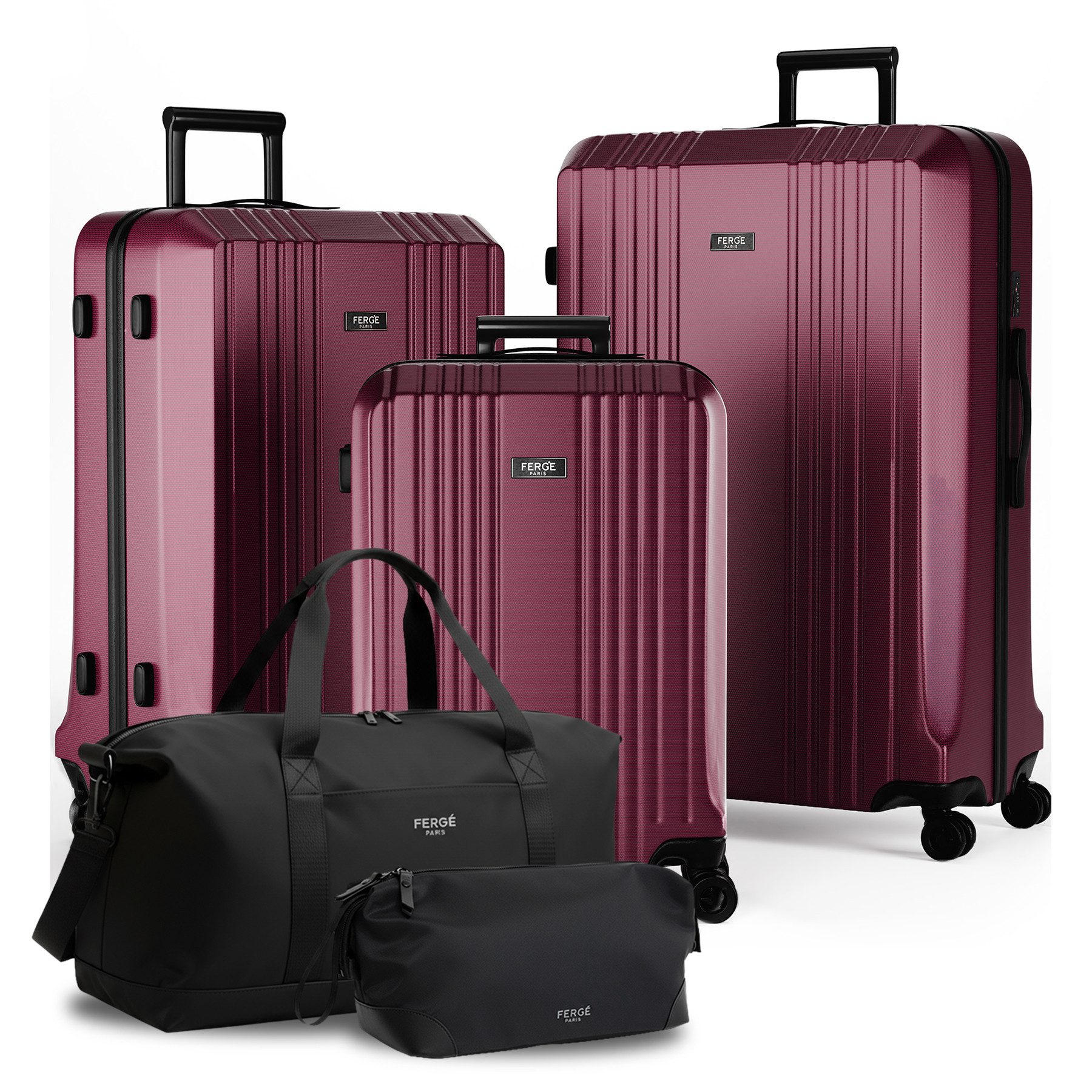 FERGÉ Kofferset Hartschale 5 teilig Koffer Set CANNES TSA-Schloß Burgund, 4 Rollen Rollen, (5 tlg), Trolley 5er Koffer Set, Premium Reisekoffer 4 Doppelrollen TSA-Schloss