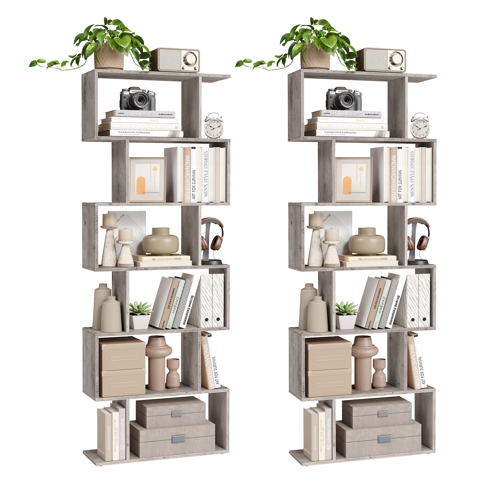 VASAGLE Bücherregal, 2-tlg., Standregal, Büroregal, 6 Fächer, Holzwerkstoff günstig online kaufen