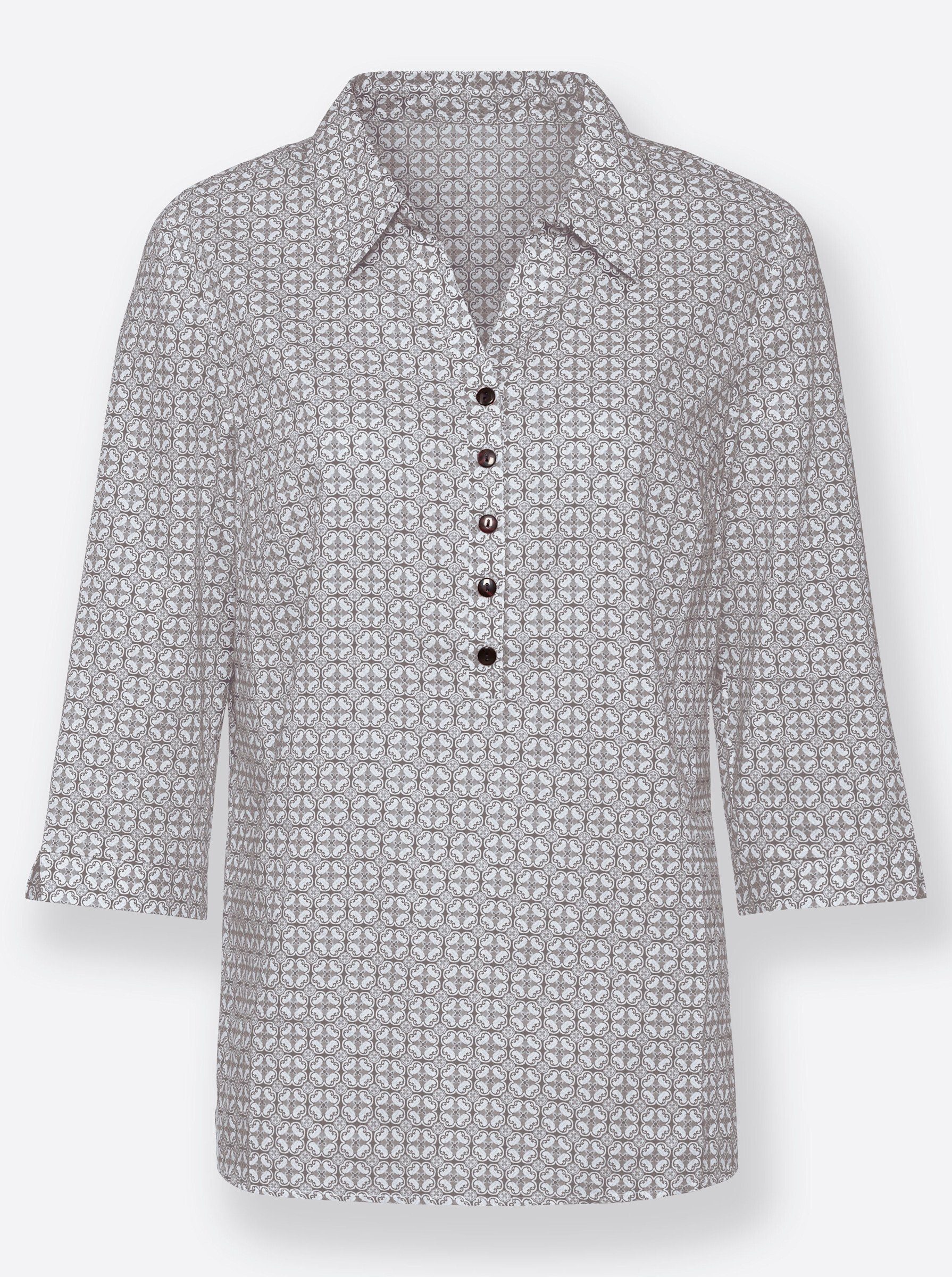 WEIDEN Klassische Bluse grau-weiß-bedruckt WITT