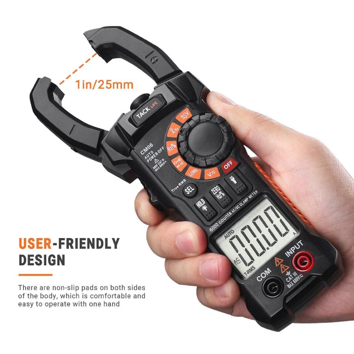 TACKLIFE Strommessgerät, 9,8 Zoll Länge Auto Range 6000 Zähler Stromzange