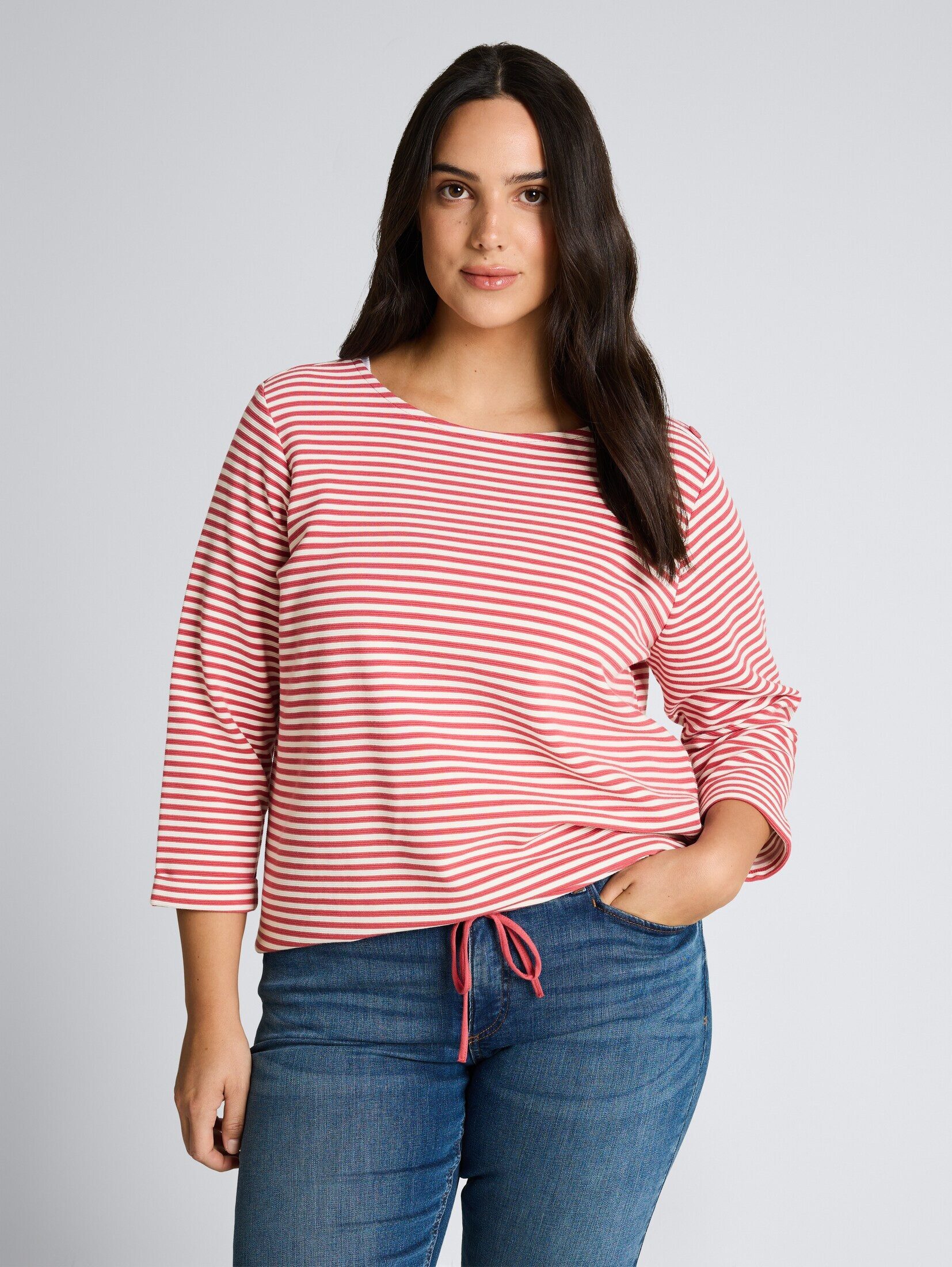 TOM TAILOR PLUS 3/4-Arm-Shirt T-Shirt Plus Size - Langarmshirt mit Knopf-De günstig online kaufen