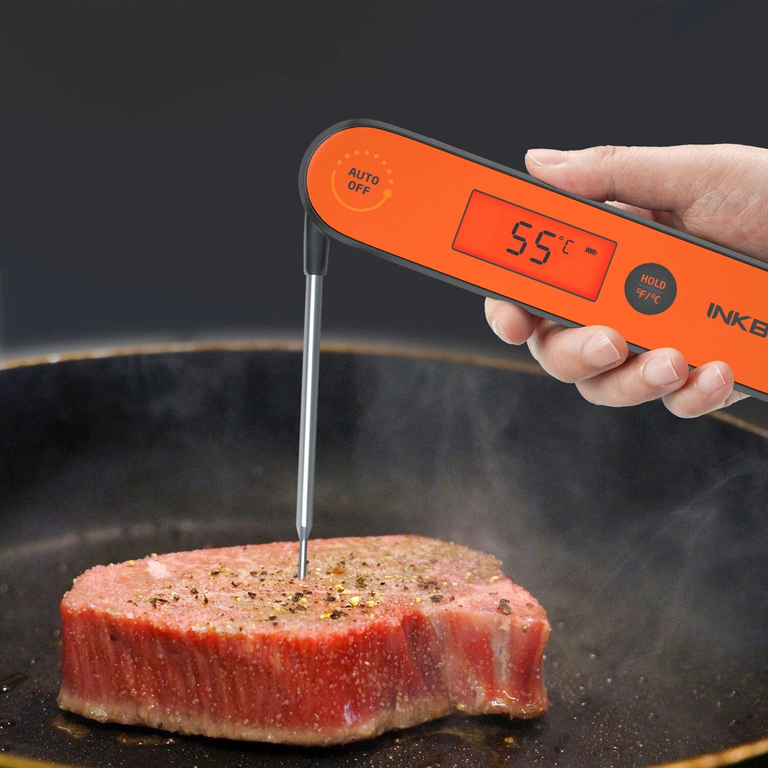 INKBIRD Bratenthermometer USB wiederaufladbar, IPX5 wasserfeste,für Braten, BBQ, Baby-Ernährung, 1-tlg., Große Anzeige