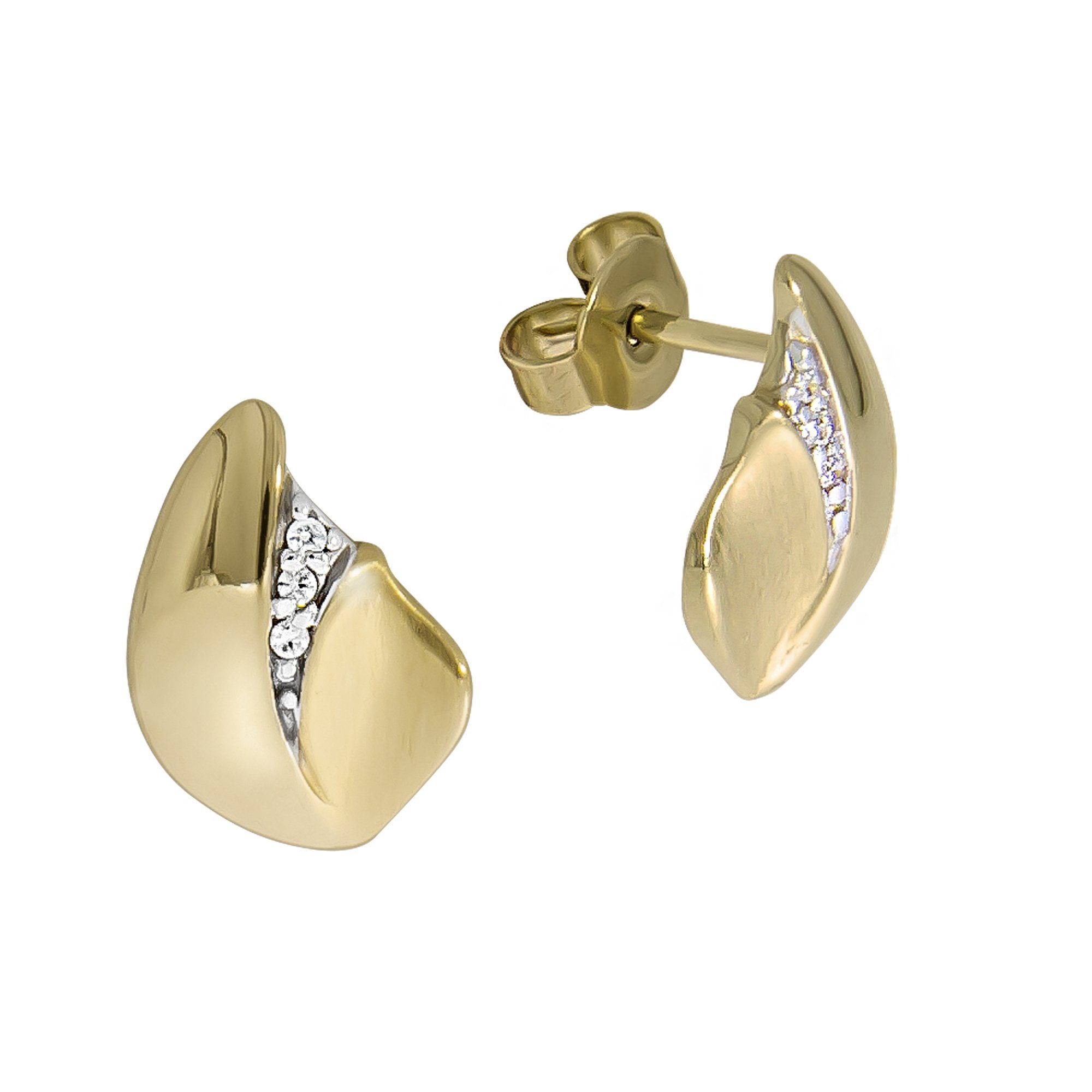 Fascination by Ellen K. Paar Ohrstecker Gold 375 zweifarbig mit weißen Zirkonia-Steinen