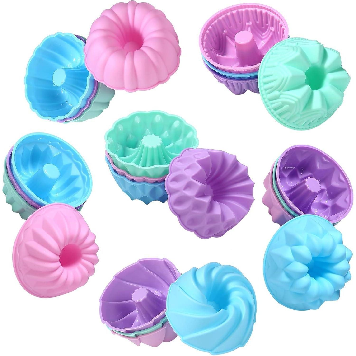 LuxusKollektion Donutform 24Pack Silicone Donut Mold Baking Cups Pan Muffin Jello Bagel Purple