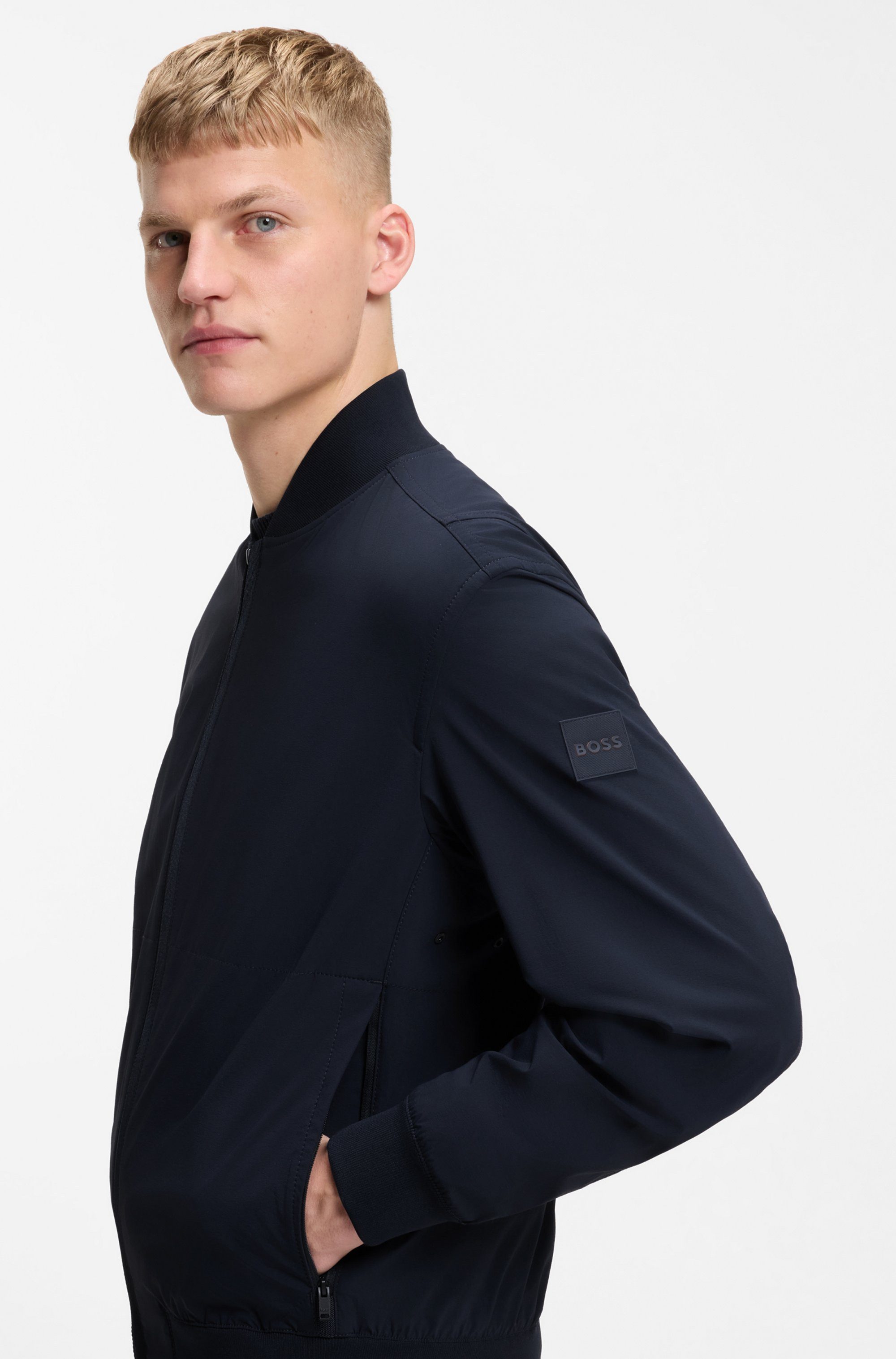 BOSS ORANGE Blouson Osruf Rippbündchen, Regular Fit, 2-wege-Reißverschluss