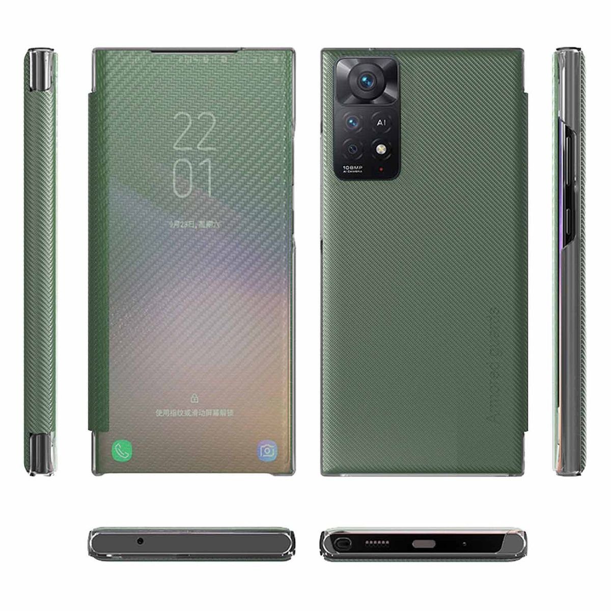 Wigento Handyhülle Für Xiaomi Redmi Note 11 Pro 5G Design Carbon Clear View  Spiegel Mirror Cover Schwarz Cover Tasche Hülle Case