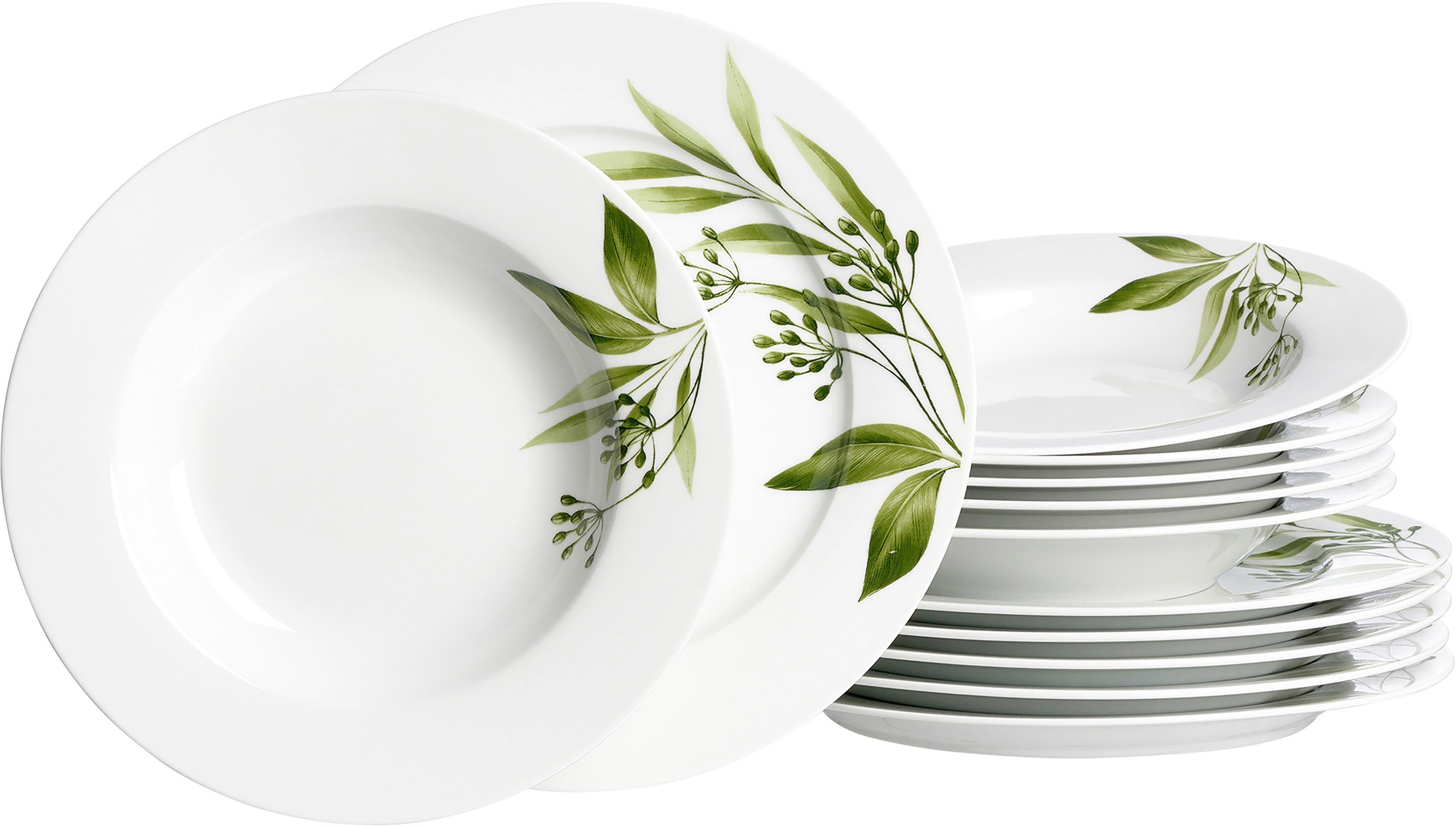 Ritzenhoff & Breker Столовый сервиз Evora (12-tlg), 6 Personen, Porzellan, Geschirr-Set mit Botanik-Motiv