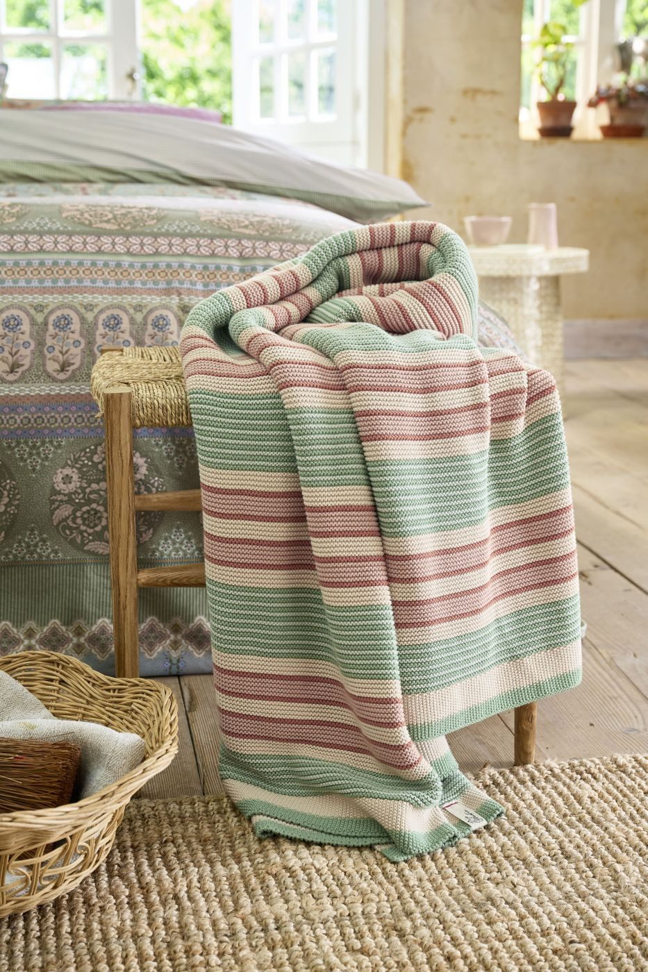 PiP Studio Tagesdecke Kuscheldecke PIP Bonsoir Combistripe Green 130x170 Grün, 130 x 170 cm