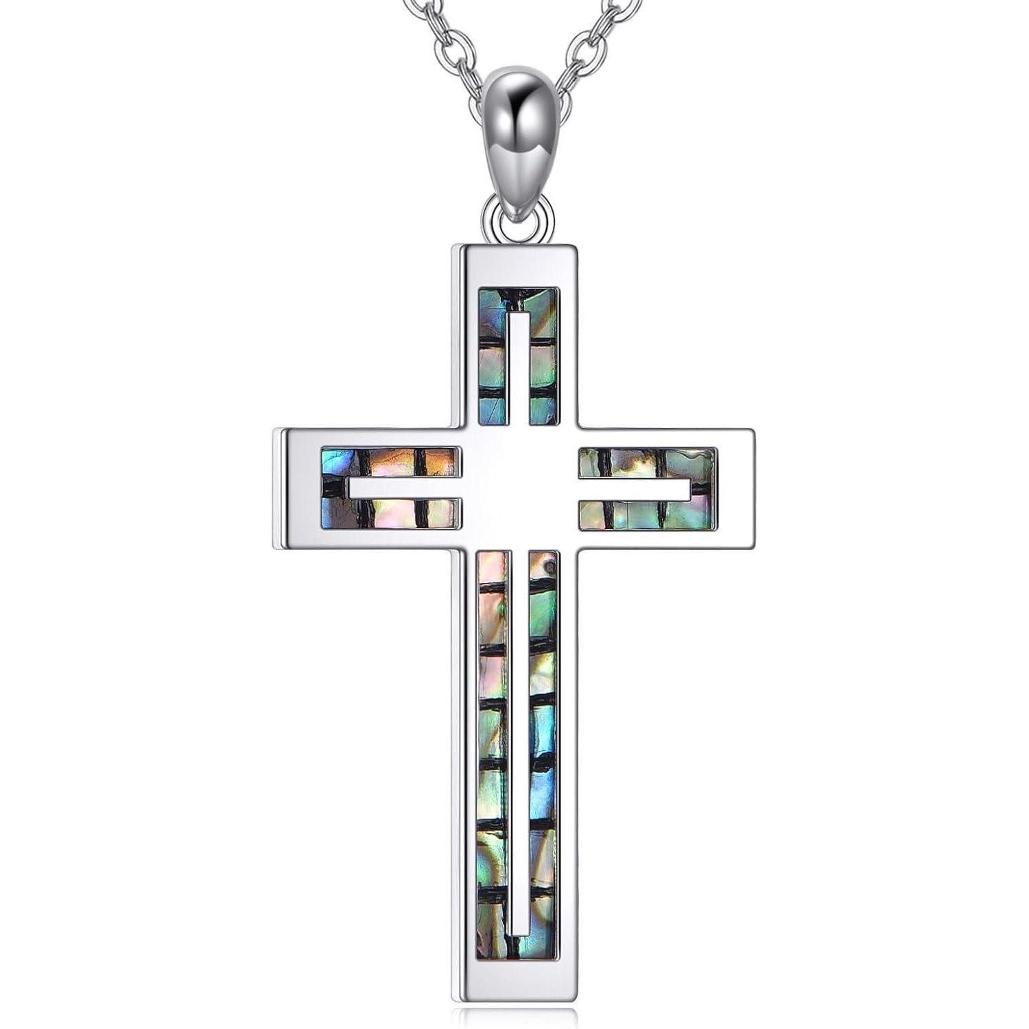 LuxusKollektion Kreuzkette Halskette Kreuz 925 Silber Anhänger Kommunion Damen Kreuz Abalone