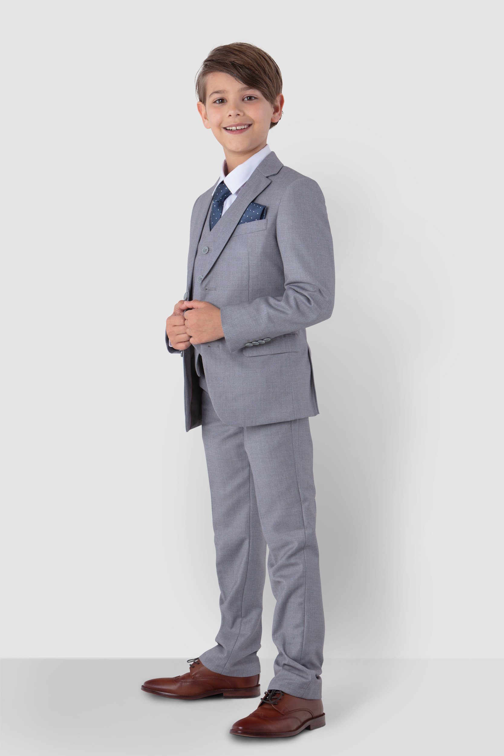 SANDER STELLAN Kinderanzug Jungen Anzug Kommunionanzug in Hellgrau, 6-teilig festlich, elegant