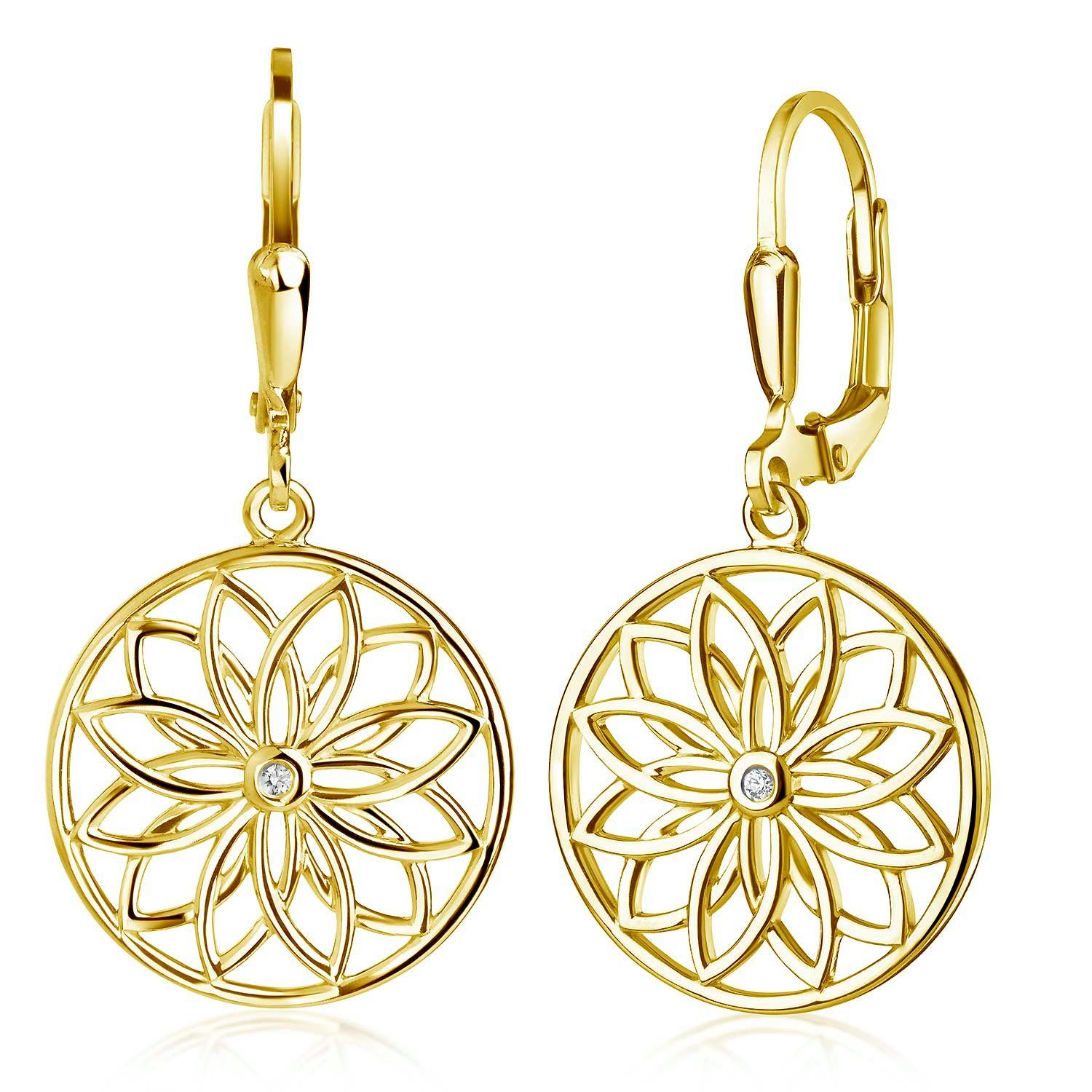 Materia Paar Ohrhänger Damen Gold Blume Mandala Zirkonia SO-503, Sterlingsi günstig online kaufen