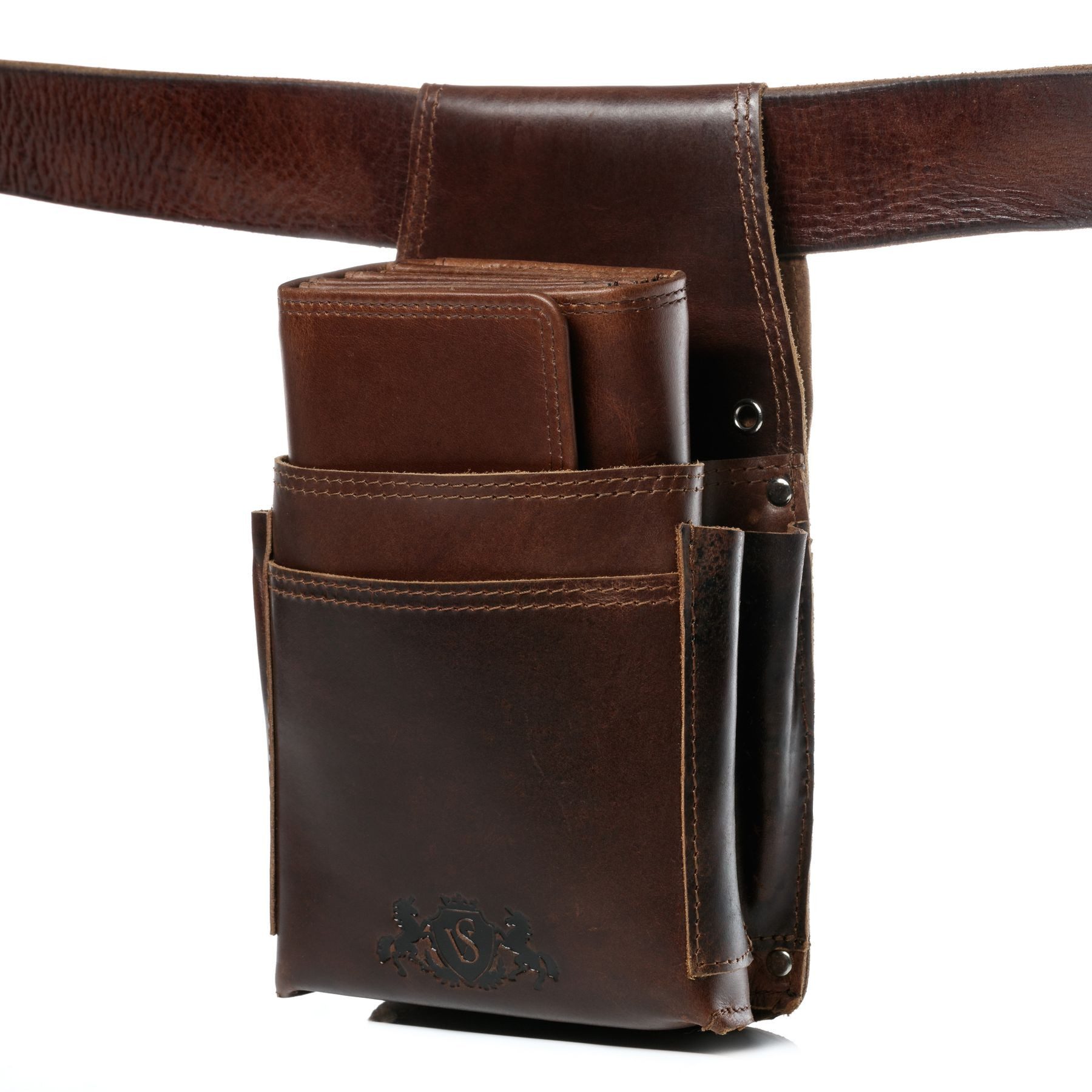 SID & VAIN Geldbörse ABERDEEN, Kellnerportemonnaie echt Leder Unisex, Kellnergeldbeutel braun