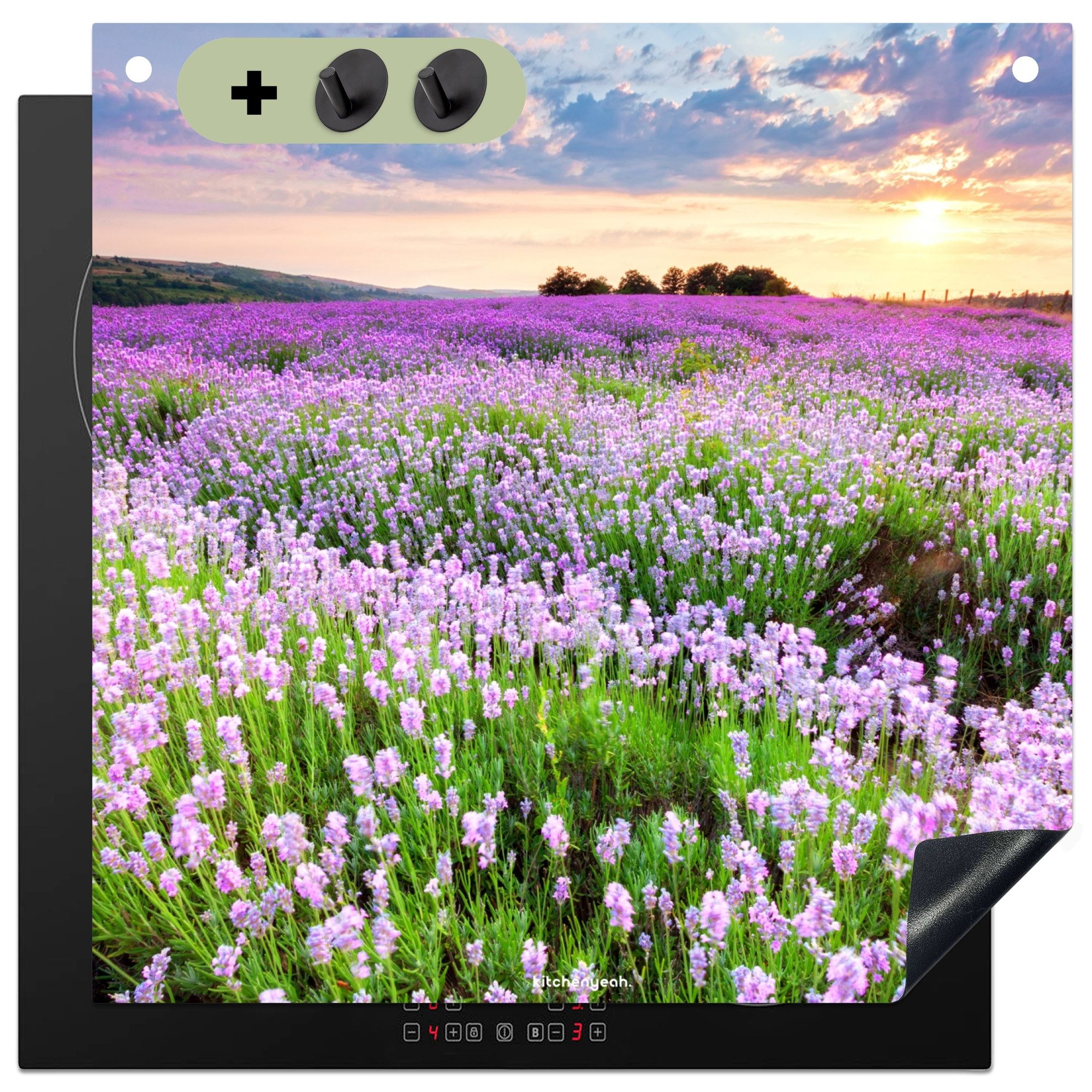 KitchenYeah Küchenrückwand Lavendel - Blumen - Lila - Blumenfeld, (1-tlg), Kochfeld Abdeckung Ceranfeld, Induktionsschutzmatte, 58x59 cm