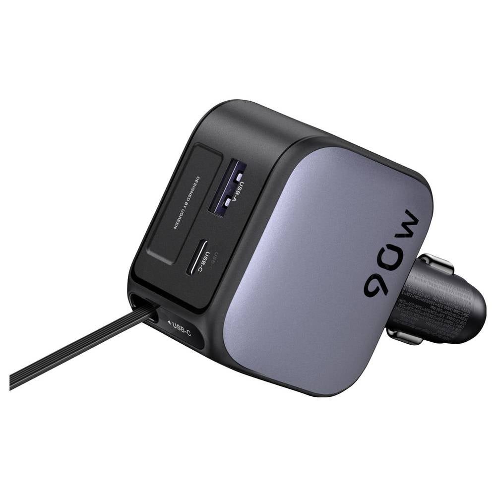 UGREEN EC603 90W Car Charger Kfz Ladegerät 90 W 2x USB-C®, 1x USB-A Grau KFZ, USB-Ladegerät (aufwickelbares USB-C®-Kabel)