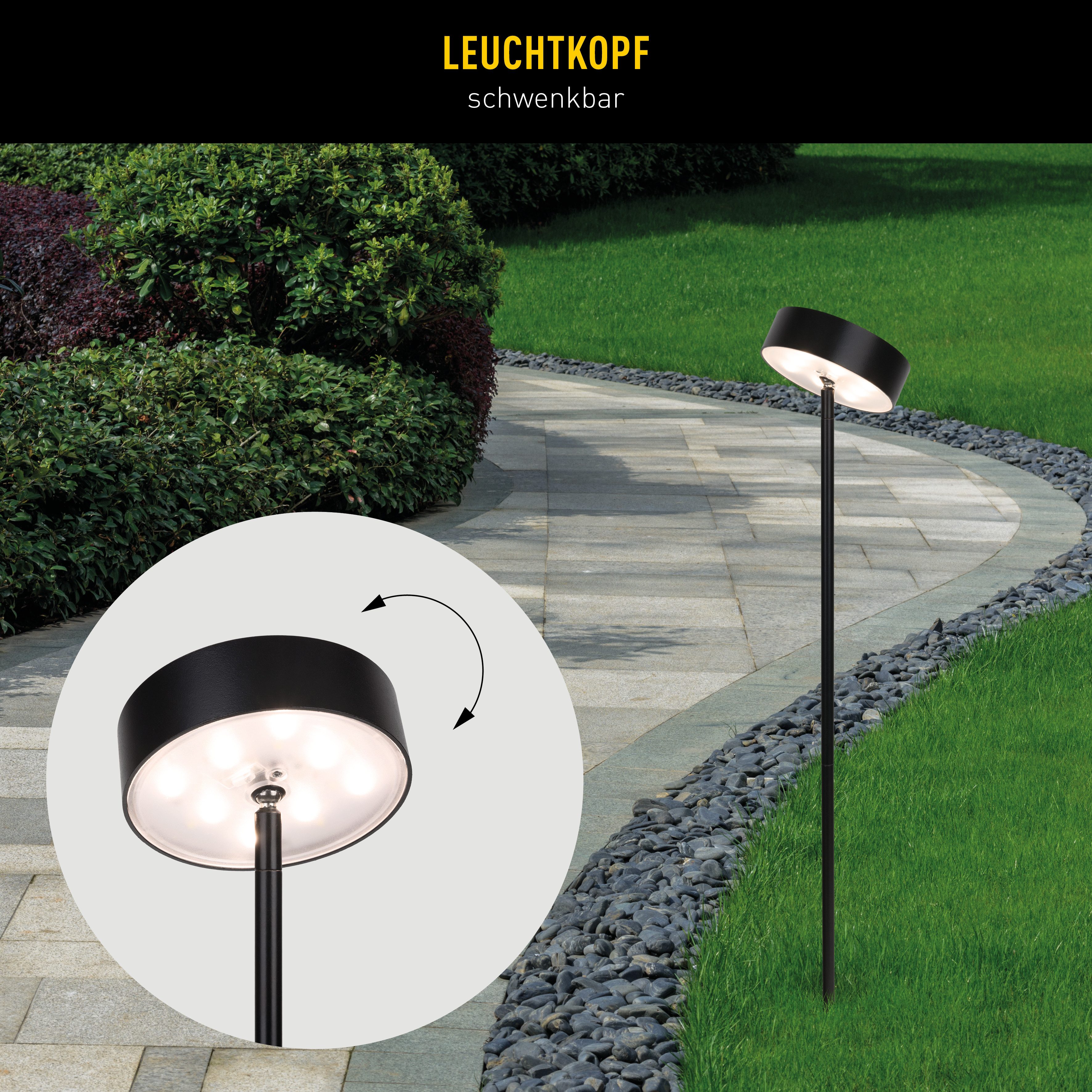 näve LED Solarleuchte Laupheim, mehrere Helligkeitsstufen, LED fest integriert, warmweiß - kaltweiß, LED Dekoerdspieß H: 56cm, schwarz, CCT, Schiebeschalter, Schirm rund