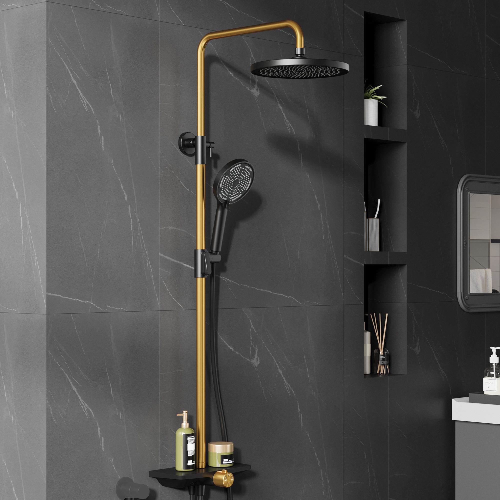 GarveeMore Brausegarnitur Regendusche Duschsystem Ablage 3-Funktion günstig online kaufen
