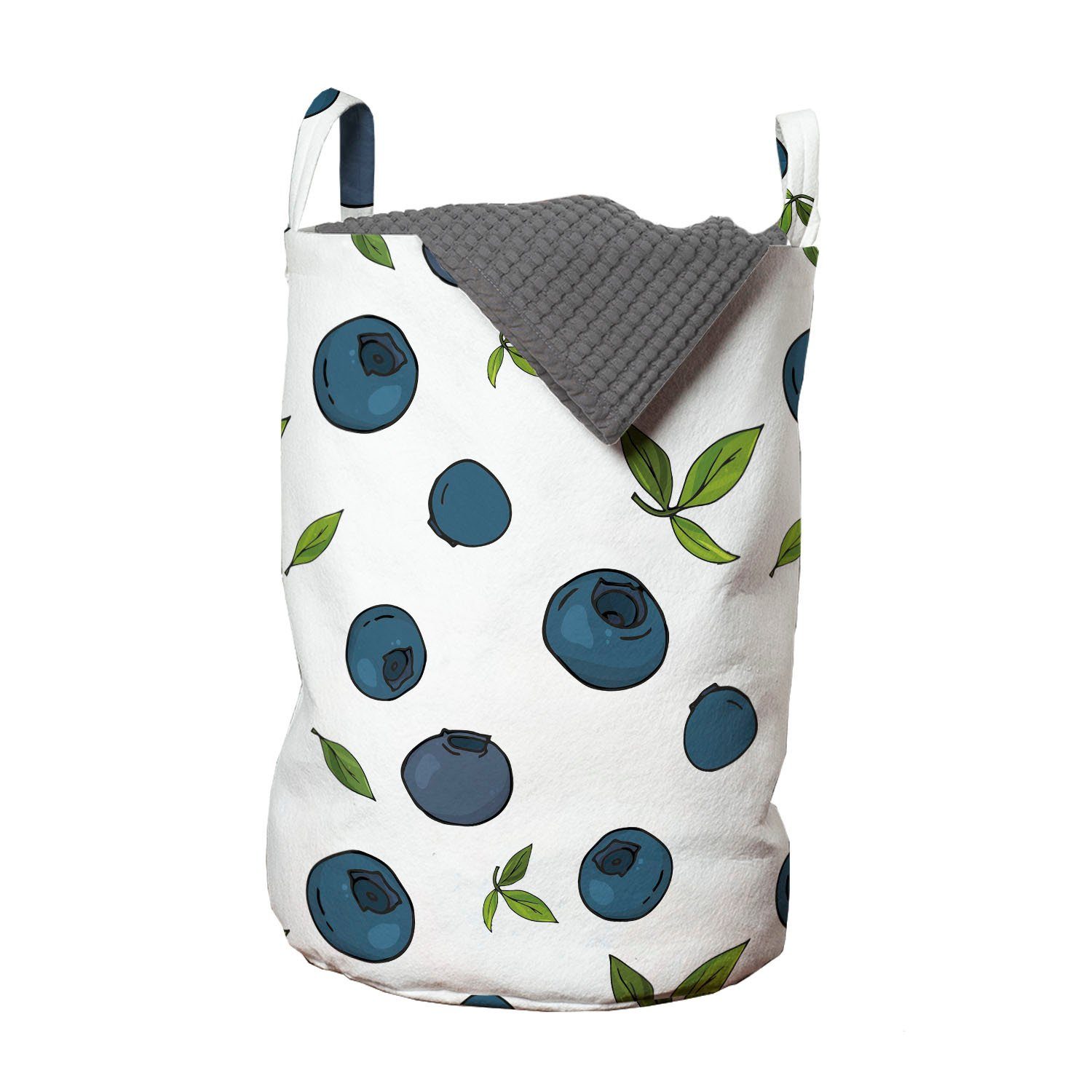 Abakuhaus Wäschesäckchen Wäschekorb mit Griffen Kordelzugverschluss für Waschsalons, Obst Blueberry Zeichnung Blätter Kunst