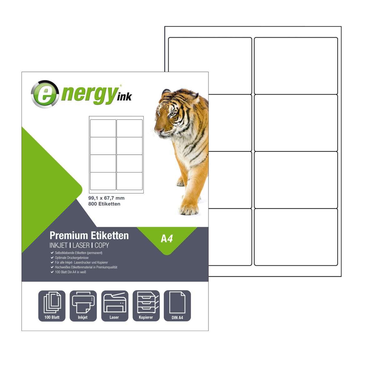 Energy-ink Etikettenpapier energy ink ET99,1x67,7, Etiketten 99,1x67,7 mm - 100 Blatt = 800 Etiketten