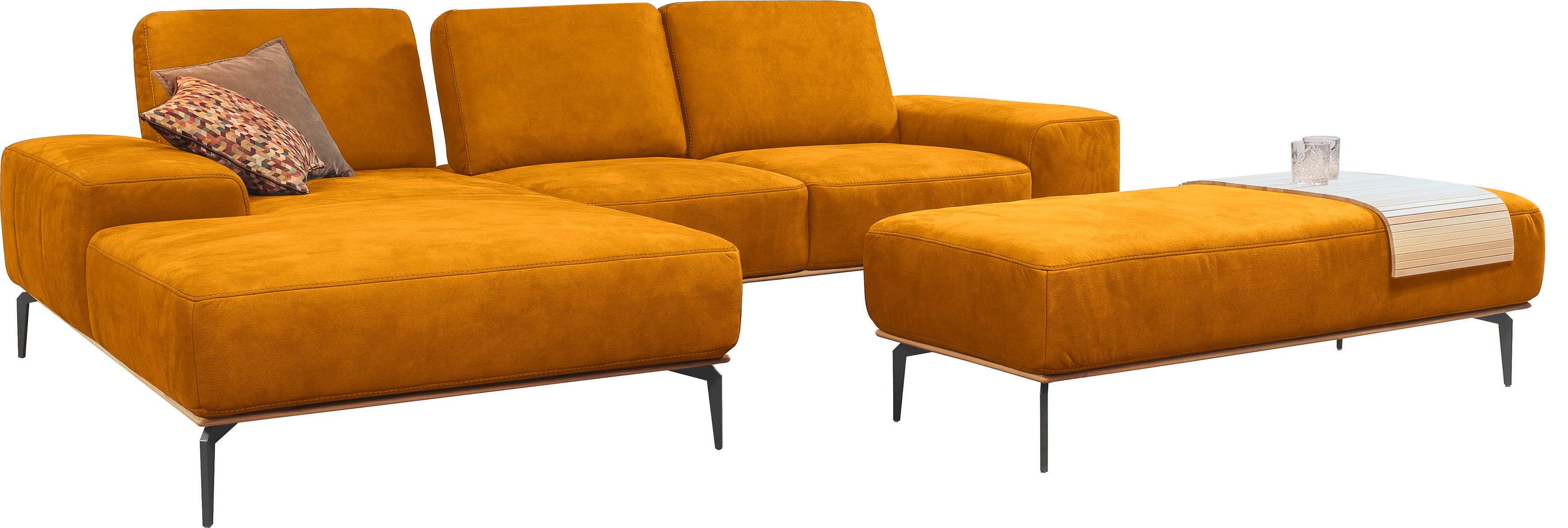 W.SCHILLIG Ecksofa run, Designsofa mit tollem Sitzkomfort, bequem, L-Form, mit Holzsockel, Füße in Schwarz pulverbeschichtet, Breite 279 cm