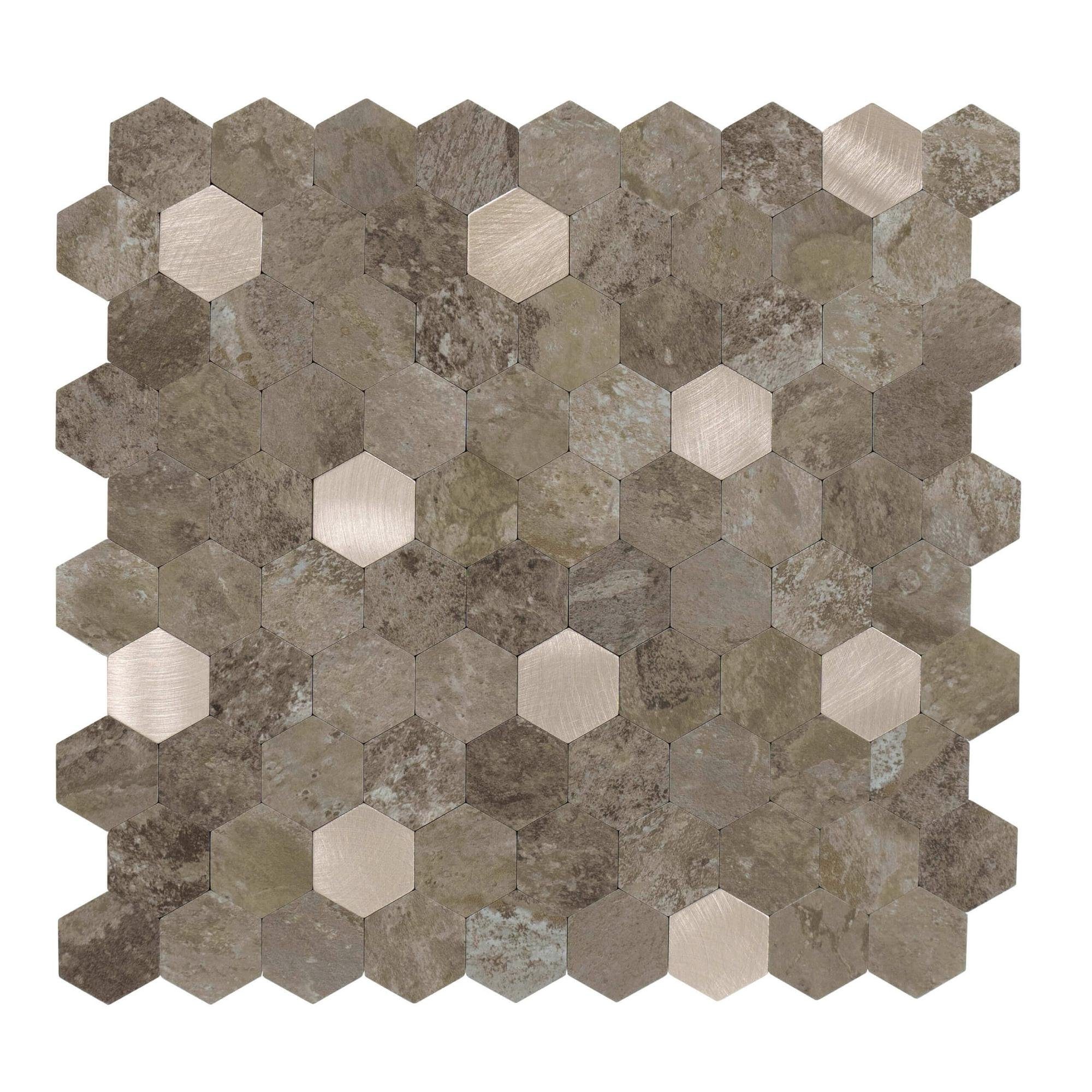 Dalsys Wandpaneel 0,88m² 11 Stück selbstklebend, (Braun Gold Hexagon, 11-tlg., Wandfliese) feuchtigskeitsbeständig, einfach montiert, hochwertiges Material