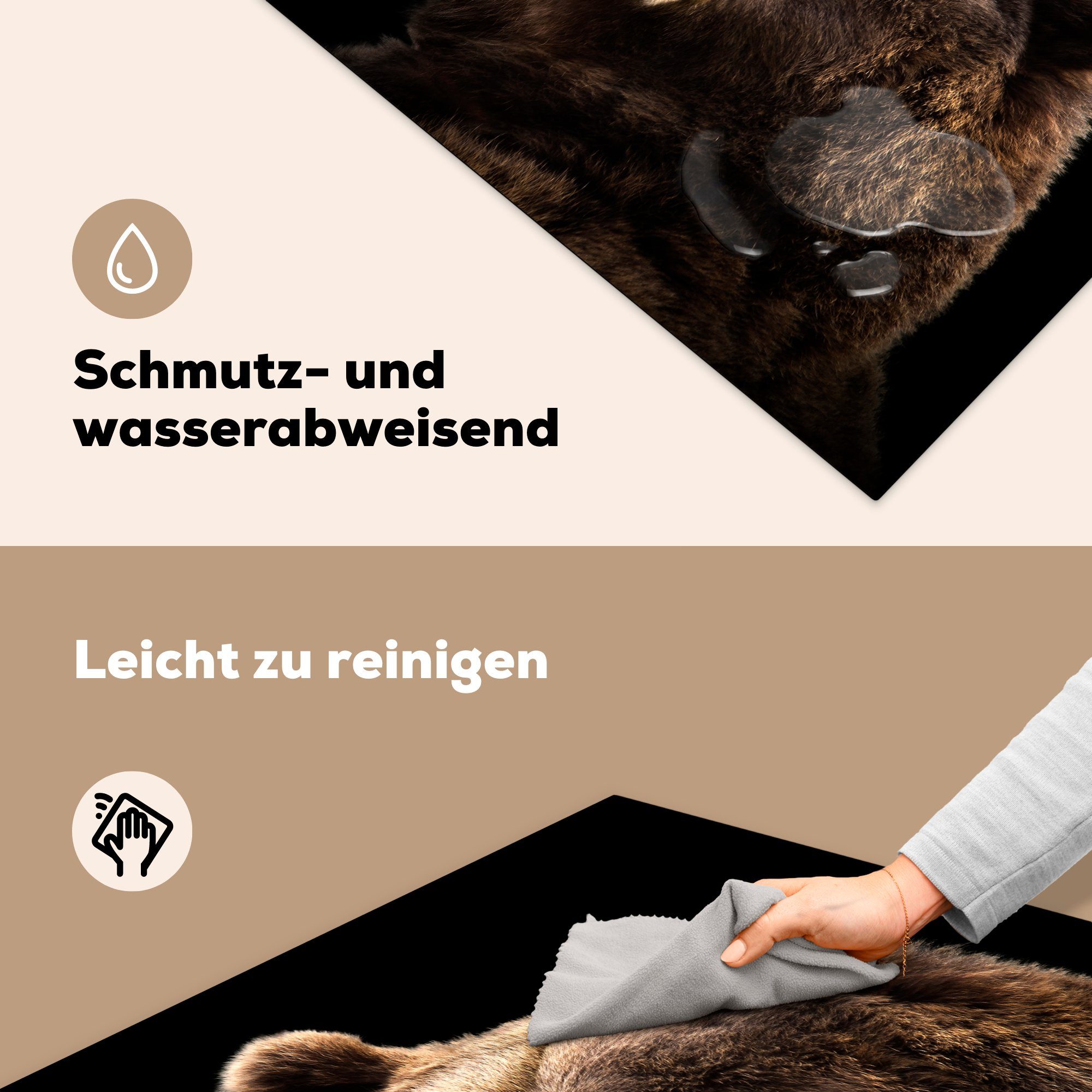 schwarzem Bär für Herdblende-/Abdeckplatte Ceranfeldabdeckung, tlg), Hintergrund, Arbeitsplatte (1 auf Vinyl, küche cm, 78x78 MuchoWow