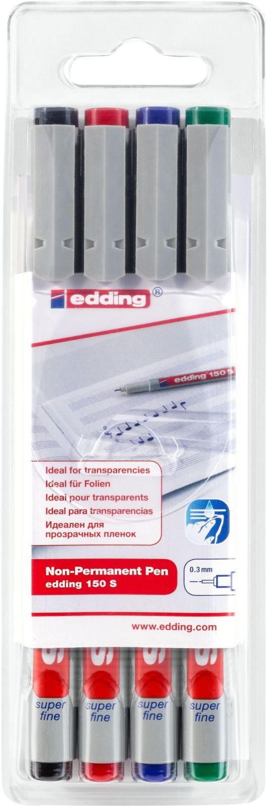 edding Folienstift OHP-Marker edding 150 S non-permanent 0,3mm schwarz, rot, blau, grün