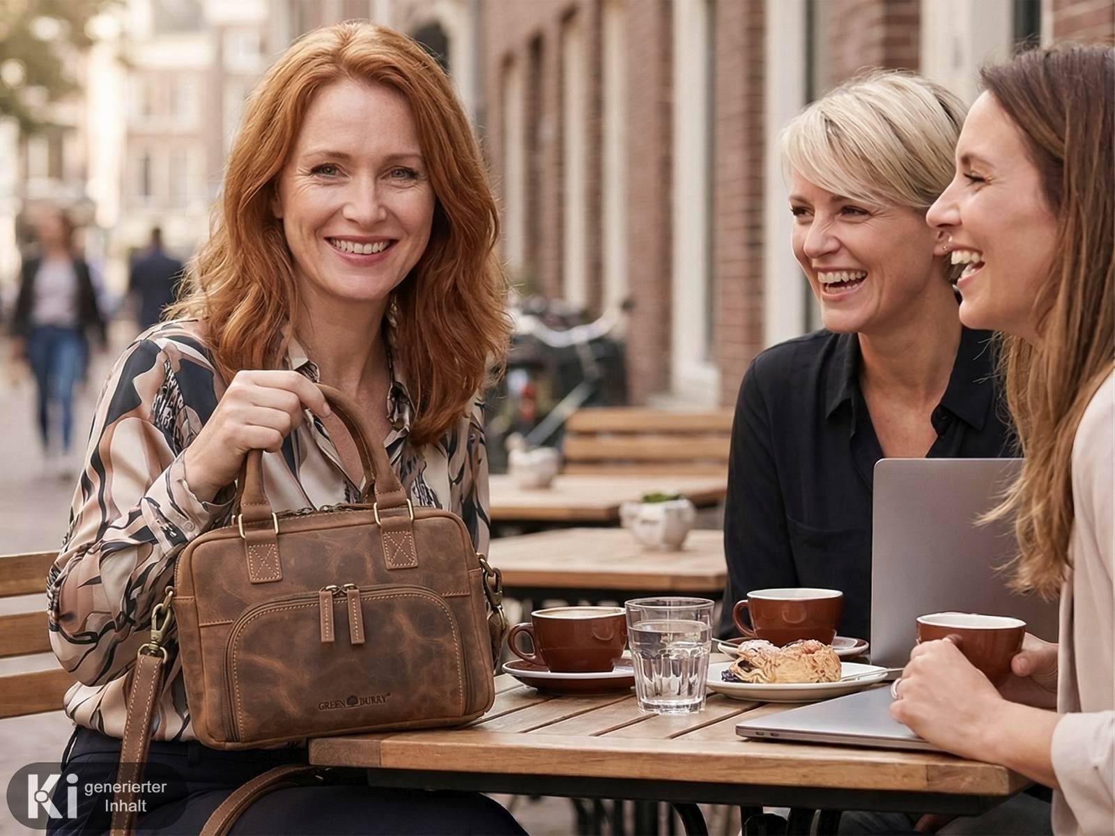 Greenburry Umhängetasche Vintage Handtasche Damen kleine Schultertasche Leder antikbraun, besonders kompaktes Format, ideal zum Ausgehen