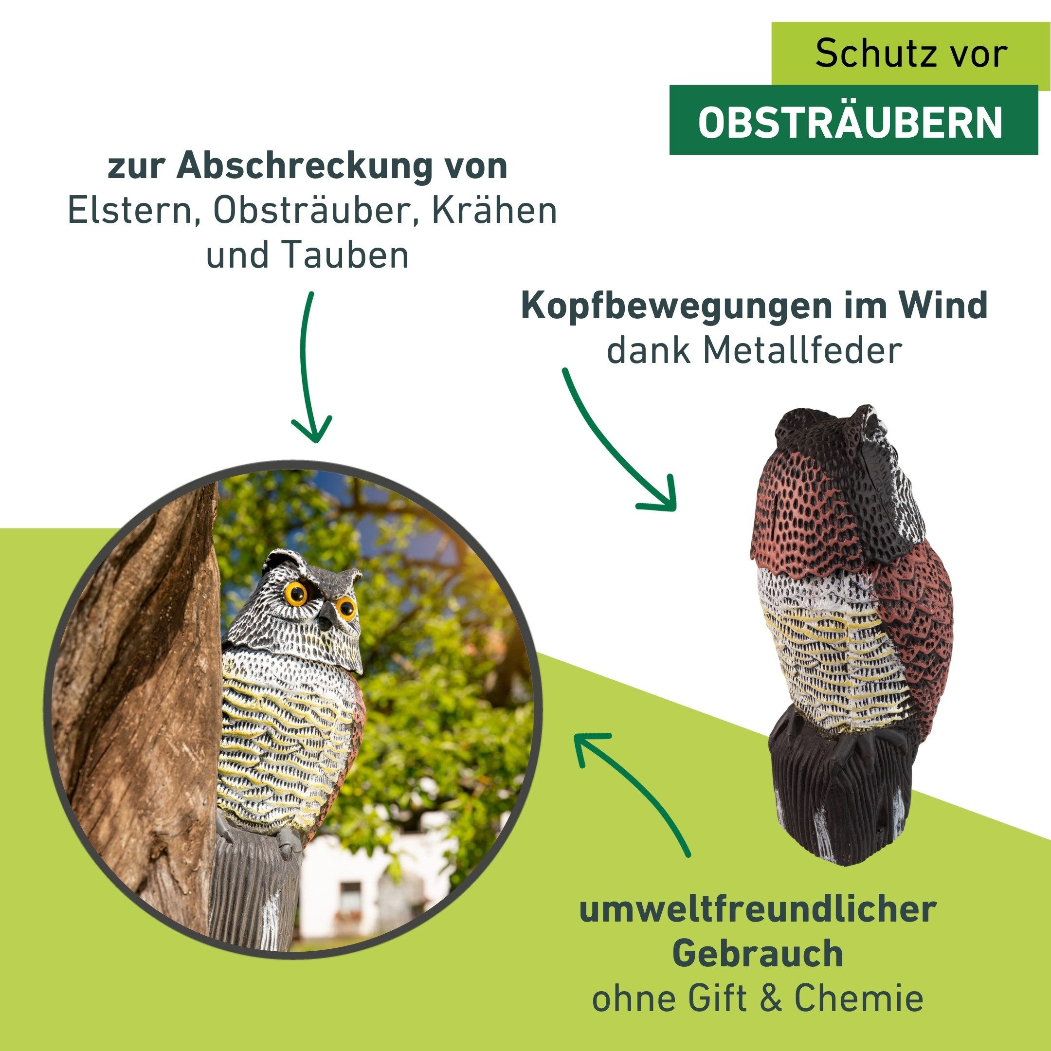 Windhager Vogelattrappe Scary Owl 40 x 15 cm, Vogelabwehr Eule mit Wackelkopf, (1-St), wetterfester Taubenschreck – Bild 3 von 5