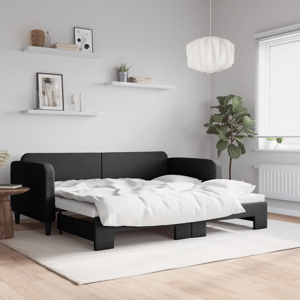 Bett Ausziehbares 2-in-1 Tagesbett Sofa Schwarz 223x100x75 cm
