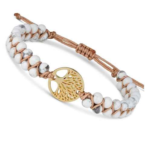 BENAVA Armband Yoga Armband - Howlith Edelstein Perlen mit Lebensbaum Anhänger, Handgemacht