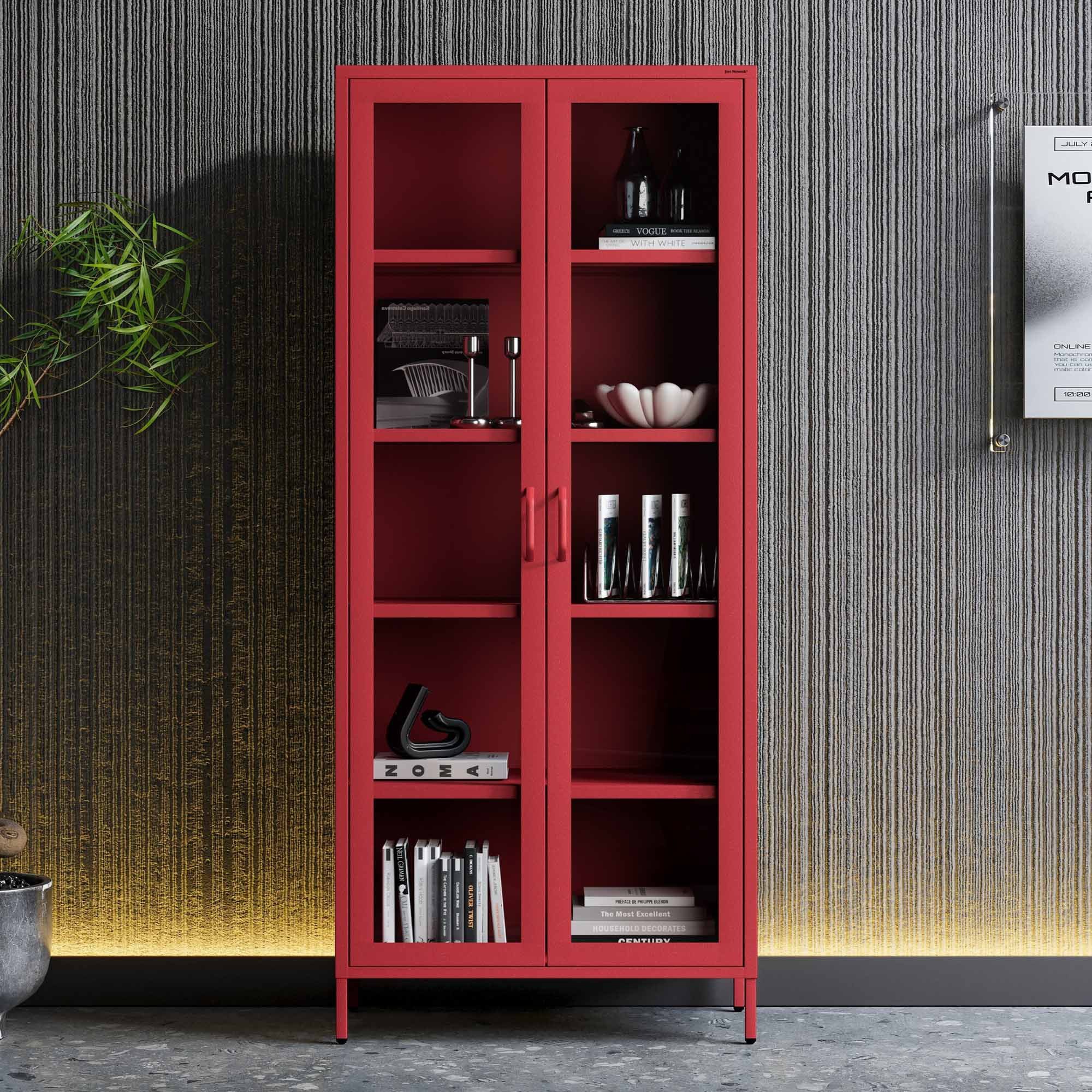 Jan Nowak Vitrine ANGELO Vitrine Glas Metall Stahl 80x185x45cm 4 Regale Sparkling (Stahl 0,6mm, 4 Regale 40kg, Hartglas 2 Türen, Wandmontage) Brilliance Beine regulierbar Wohnzimmer Salon