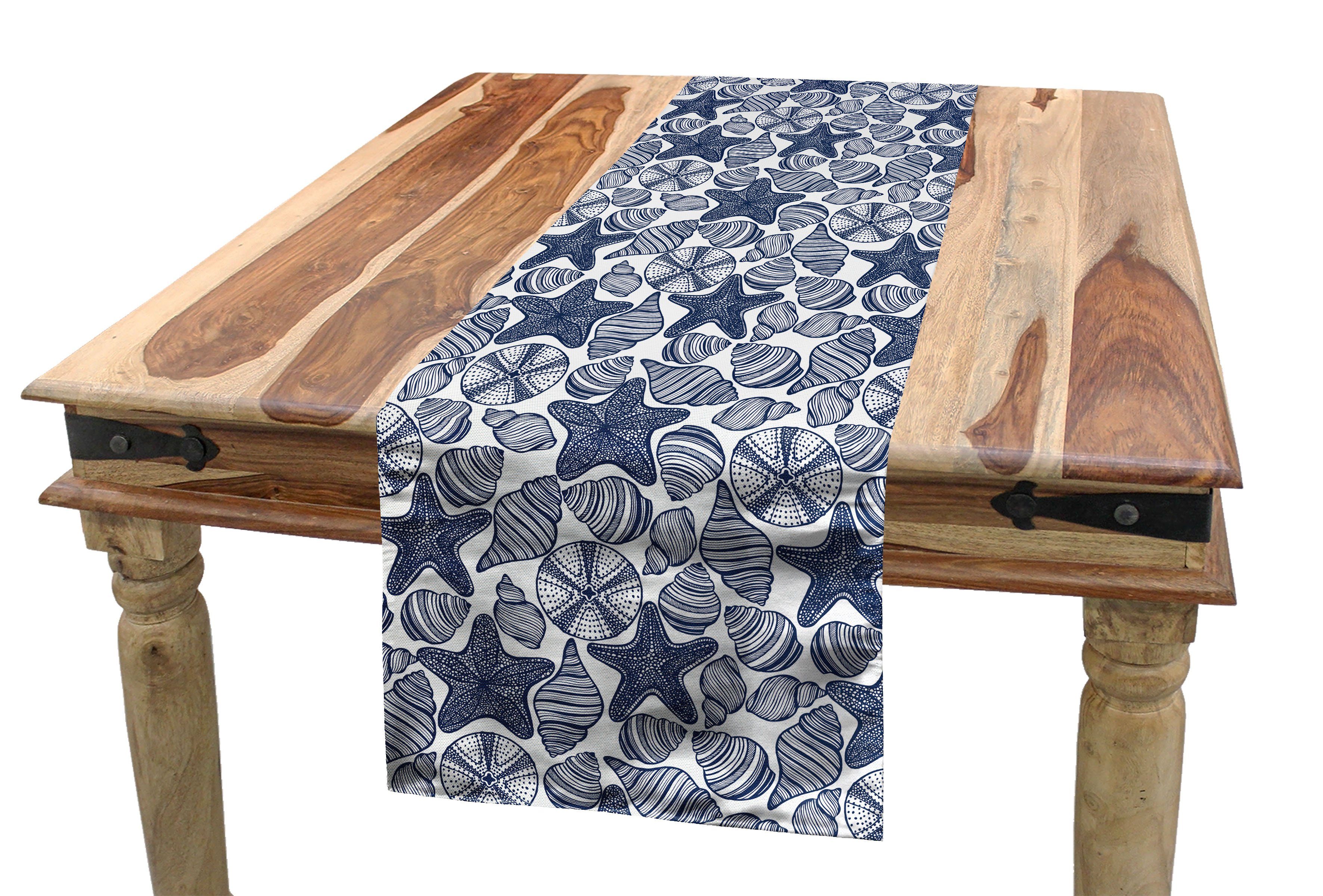 Abakuhaus Tischläufer Esszimmer Küche Rechteckiger Dekorativer Tischläufer, Blau und weiß Seestern Shells
