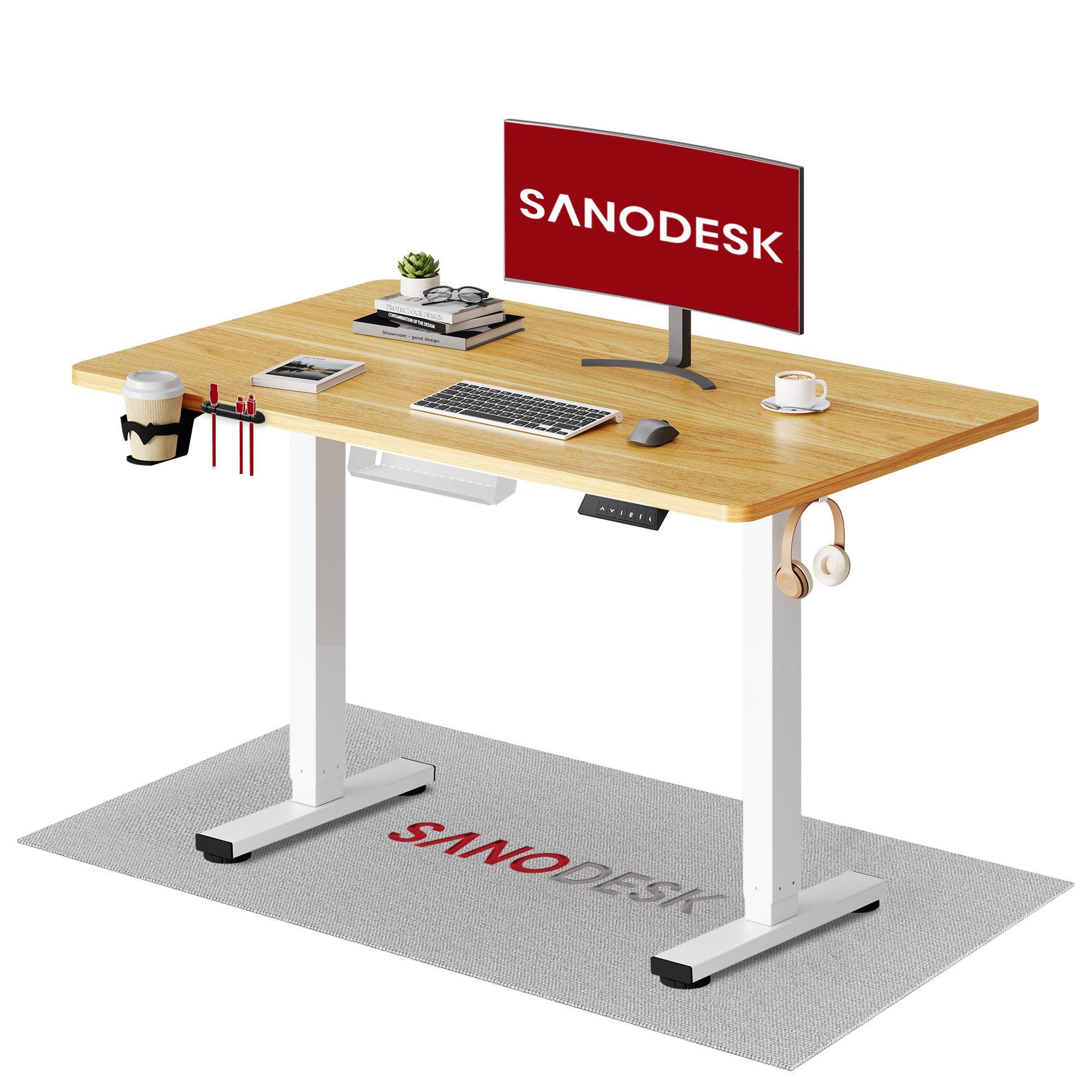 SANODESK Schreibtisch Elektrisch höhenverstellbarer Schreibtisch (inkl. vielseitigem Zubehör, 2-Fach-Teleskop mit Memory-Steuerung & Anti-kollisionssystem), schnelle Montage, Max. Load: 100 KG, verschiedene Größen zur Auswahl