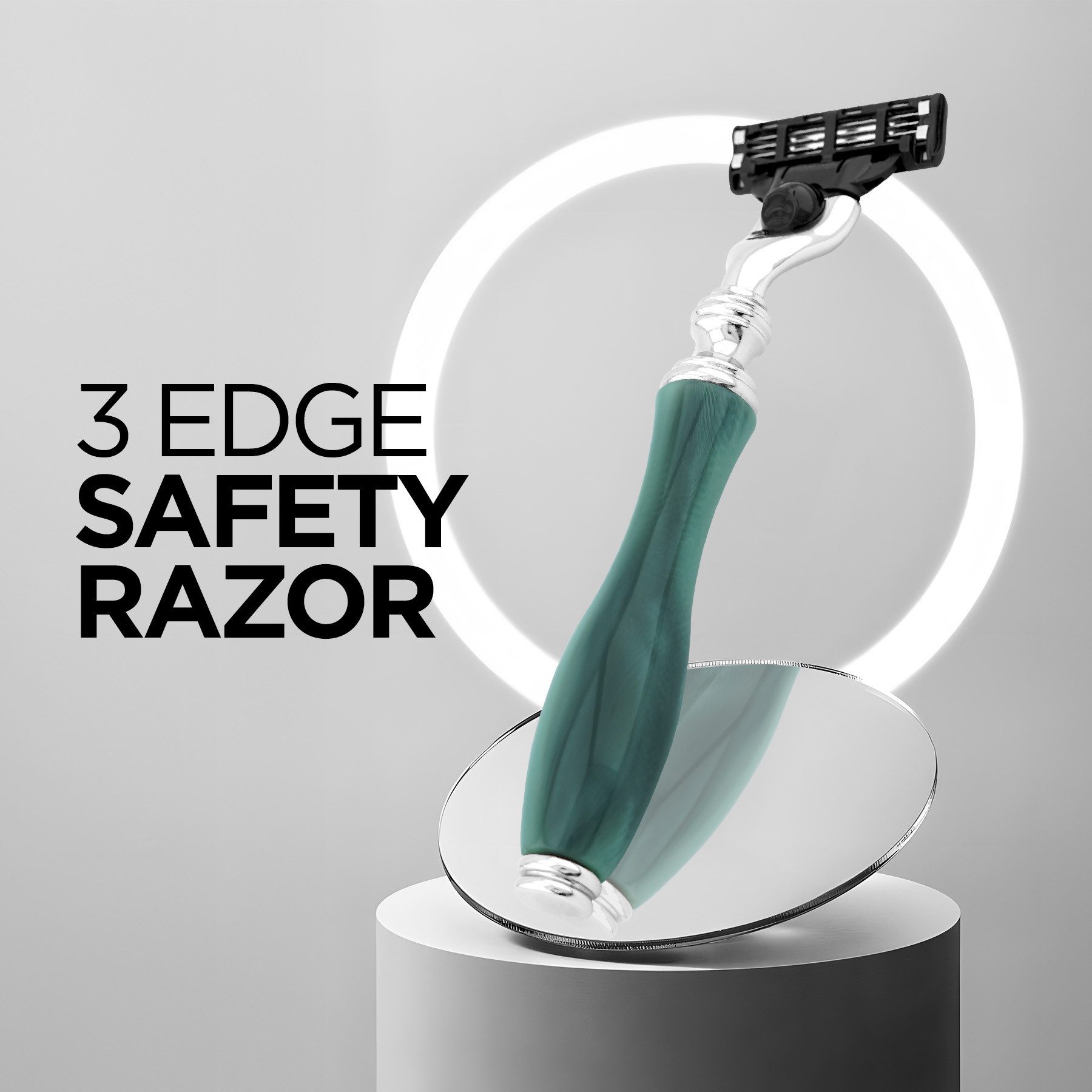 Haryali London Nassrasierer Premium 3-Klingen-Rasierer für Herren, ergonomischer Rasierer, grün, Packung, Abnehmbarer, verstellbarer Rasierer mit hochwertigem Messingharz, Abwaschbarer,rutschfester Griff.Passend für alle Mach 3 Rasierklingen.