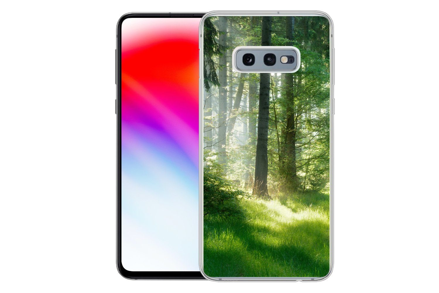 MuchoWow Handyhülle für Samsung Galaxy S10e Natur - Bäume - Wald - Grün - Sonne - Gras - P, Phone Case, Silikon, Schutzhülle Dünn