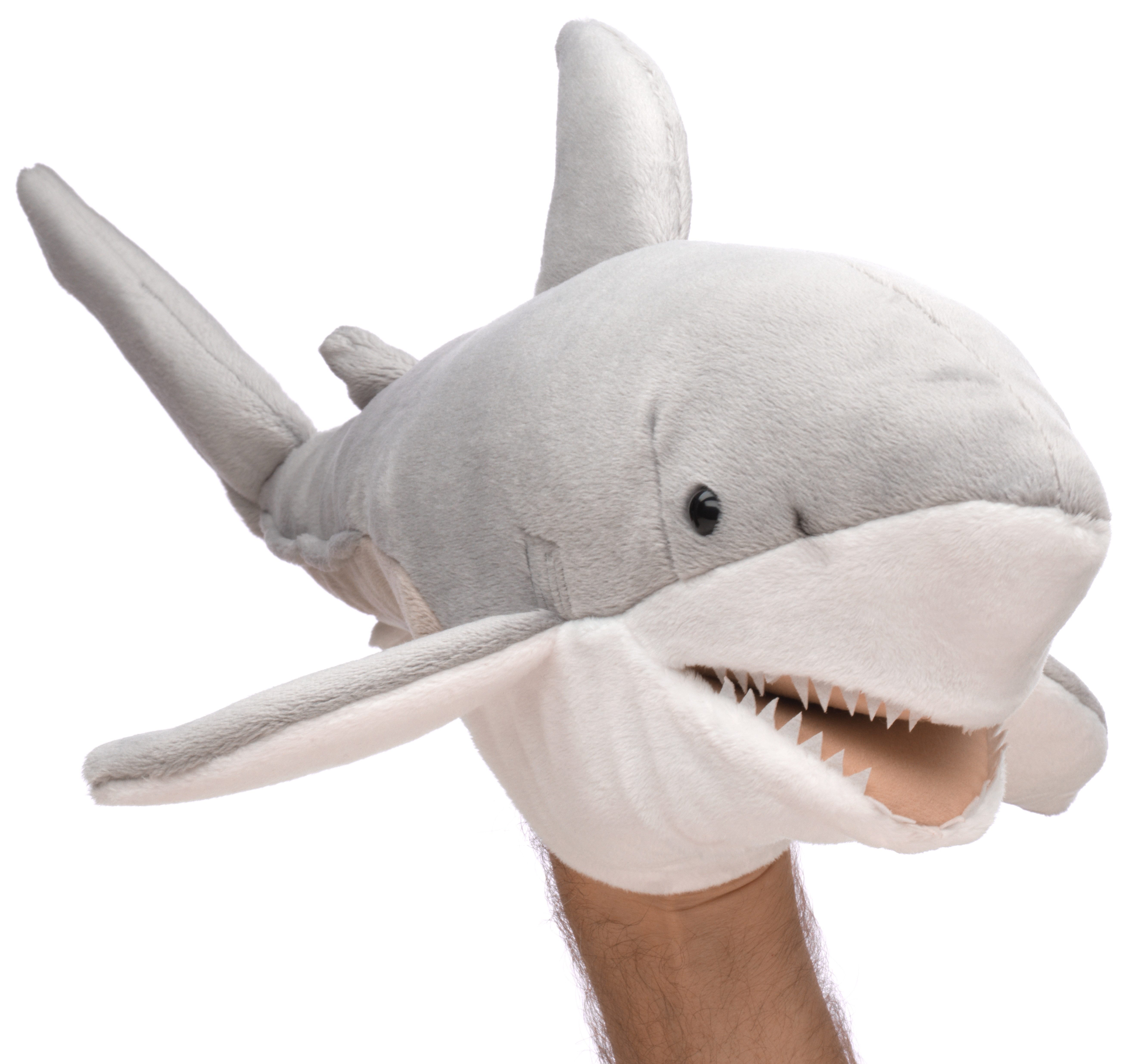 Uni-Toys Handpuppe Handpuppe Weißer Hai - 50 cm (Länge) - Plüschtier, zu 100 % recyceltes Füllmaterial