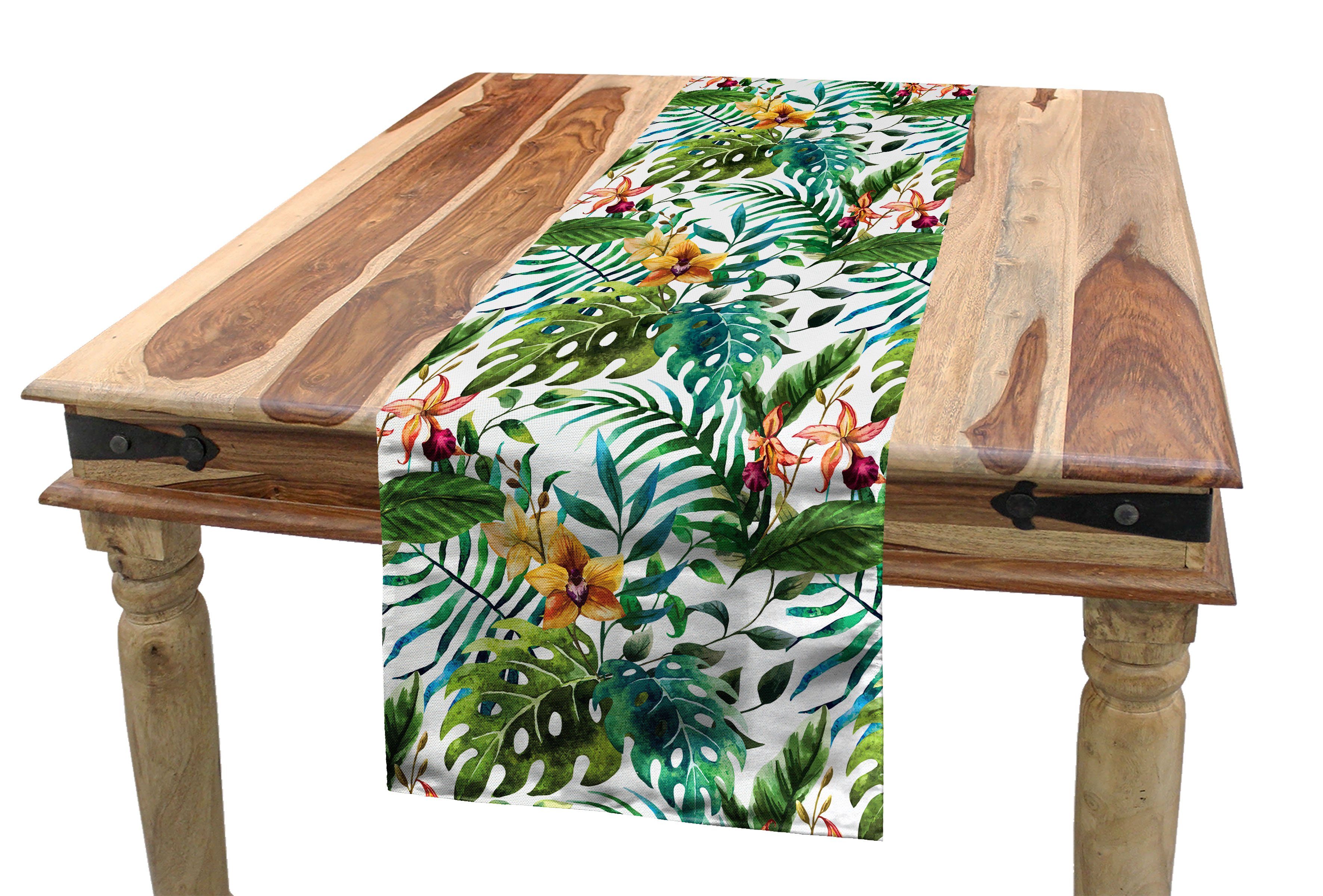 Abakuhaus Tischläufer Esszimmer Küche Rechteckiger Dekorativer Tischläufer, Blatt Palme Blumen Hibiscus