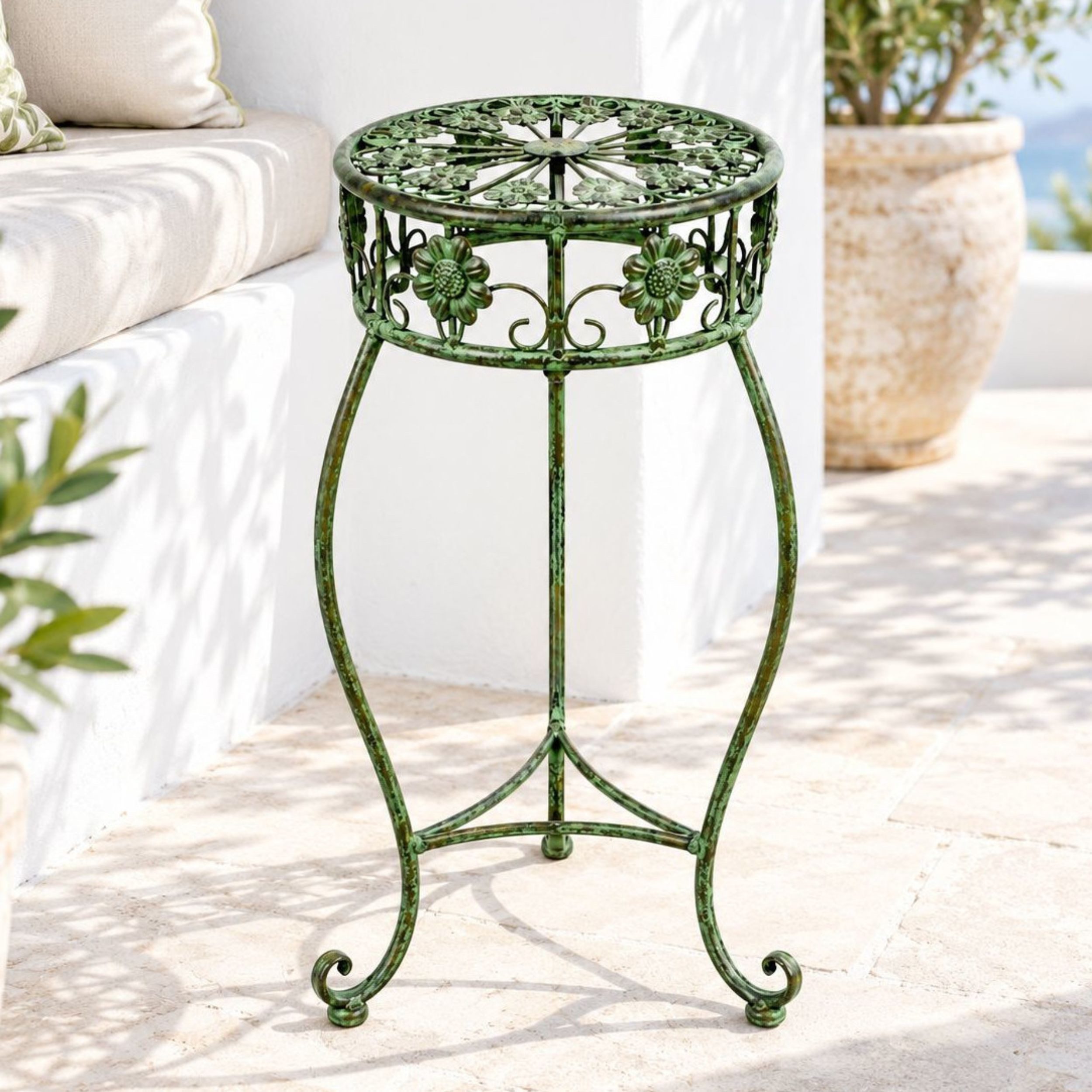 DanDiBo Blumenhocker Metall Grün 50 - 75 cm Blumenständer Blumensäule Antik