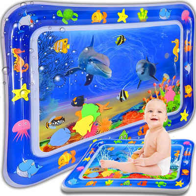 Retoo Planschbecken Wassermatte Baby Wasserspielmatte Spielzeug ab 3 Monate BPA Frei, (Packung, Wassermatte mit aufblasbarem Kragen, 5 bunte Tiere drinnen der Matte), Stimuliert die Muskeln, Stimuliert sensorische