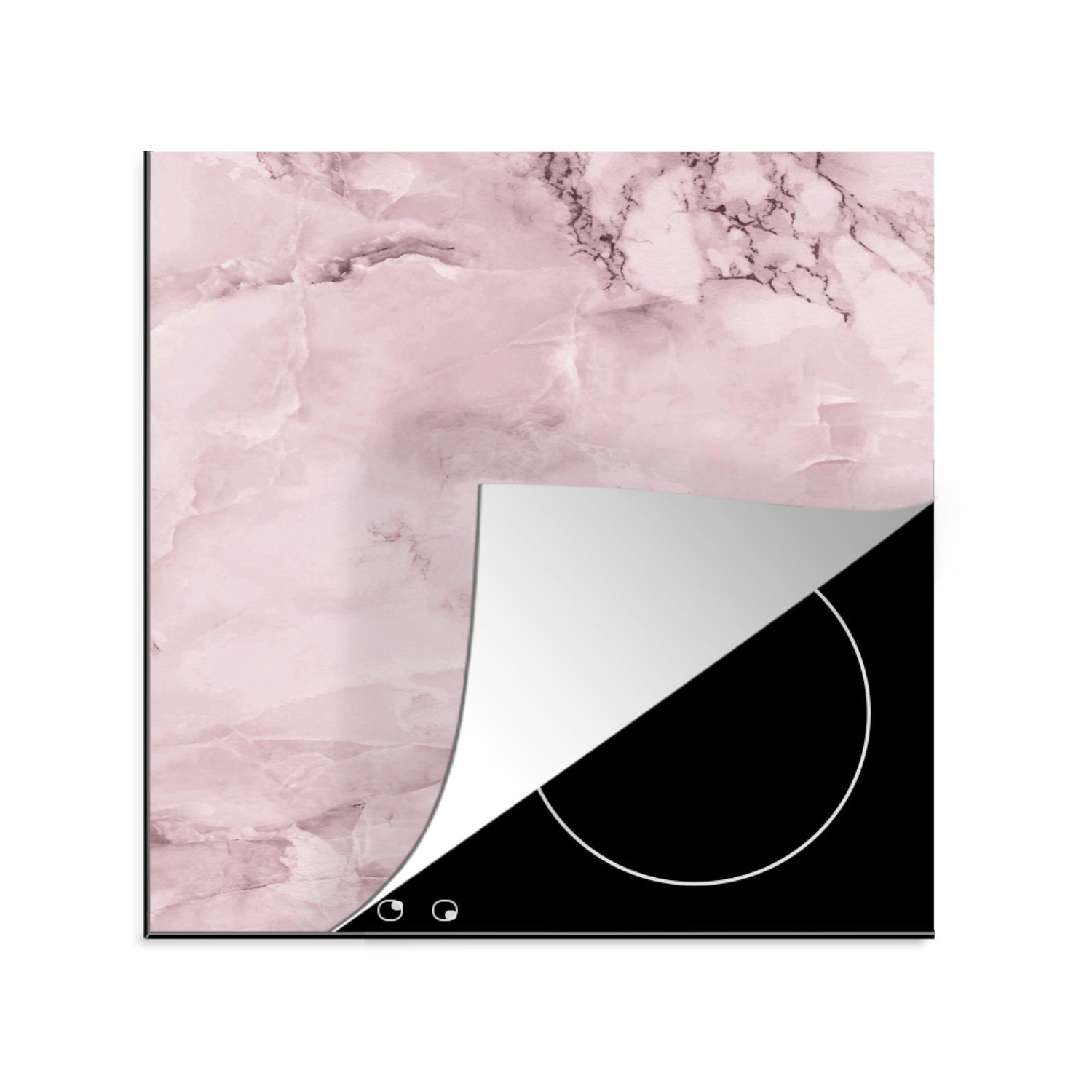 MuchoWow Herdblende-/Abdeckplatte Marmor - Rosa - Luxus, Vinyl, (1 tlg), 78x78 cm, Ceranfeldabdeckung, Arbeitsplatte für küche
