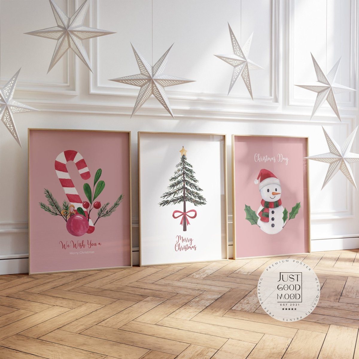 JUSTGOODMOOD Poster Weihnachtsposter Merry Christmas Aquarell Geschenkidee Weihnachtsbaum, Tannenbaum (1 St)