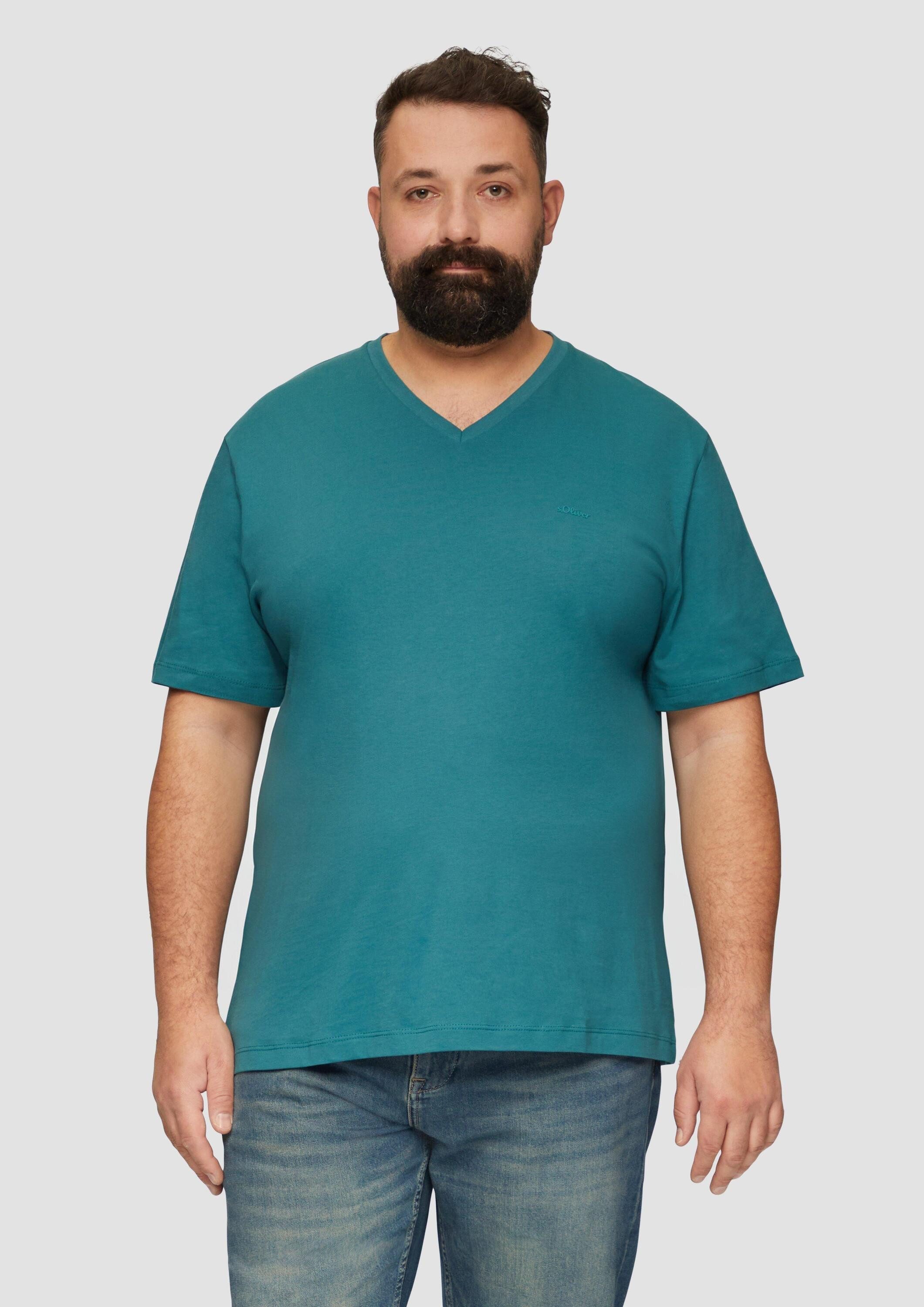 s.Oliver Kurzarmshirt T-Shirt Jerseyshirt mit Logo und V-Ausschnitt