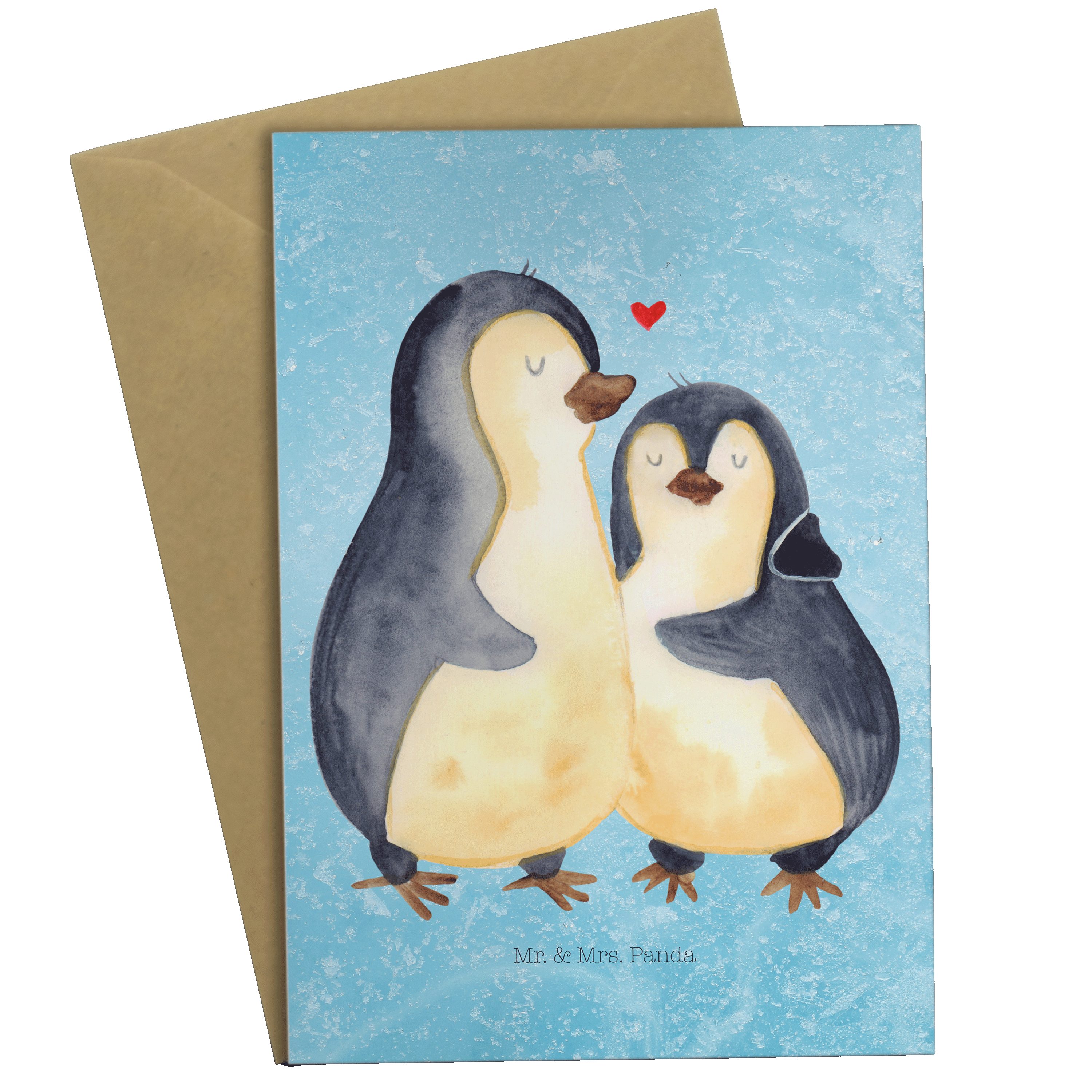 Mr. & Mrs. Panda Grußkarte Pinguin umarmend - Eisblau - Geschenk, Geburtstagskarte, Hochzeit, Ho