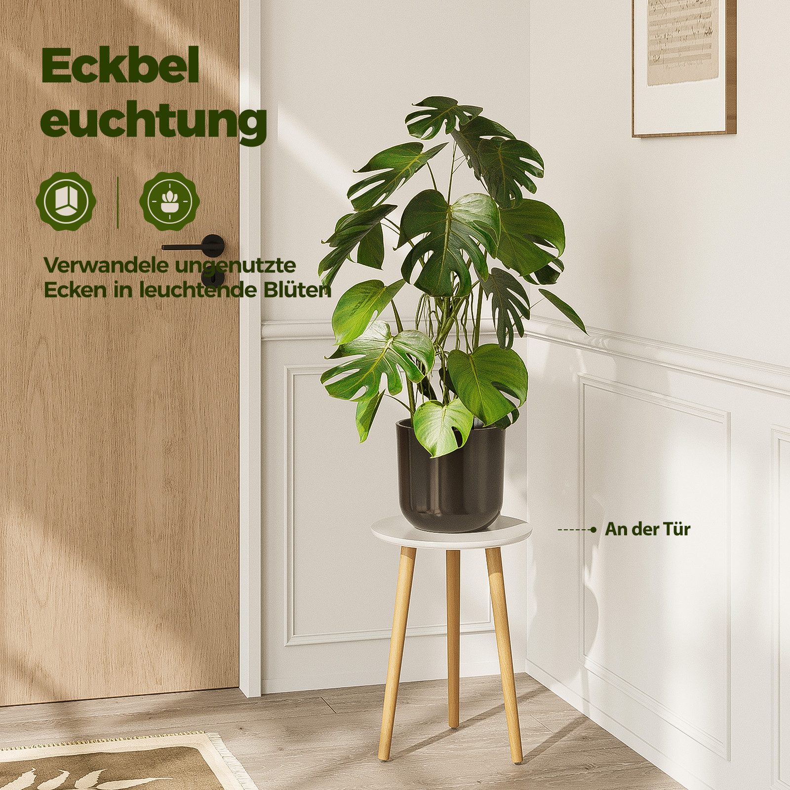 Bamworld Blumenständer hoch, Moderner Beistelltisch & Pflanzenständer, 30x42 cm (1 St), Rund für Wohnzimmer und Balkon, Skandinavisches Design