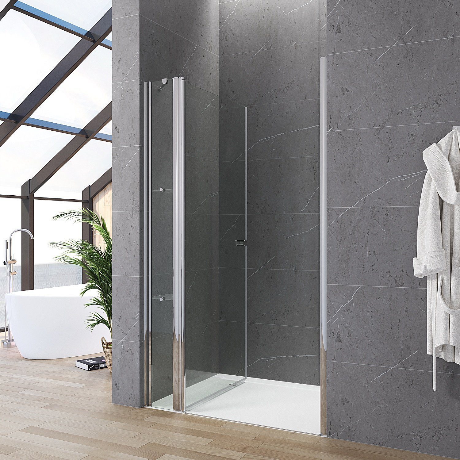 AQUABATOS Dusch-Pendeltür Duschtür Nische Nischentür Dusche Duschwand Glas Drehtür Schwingtür, 90x187 cm, 5mm ESG Sicherheitsglas, Verstellbereich: bis zu 25 mm,Klarglas,Hebe-Senk-Mechanismus