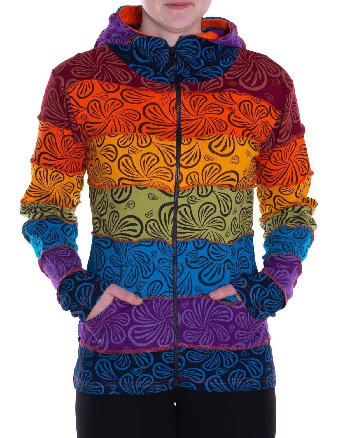Vishes Kapuzensweatjacke Patchwork Regenbogen-Jacke mit Zipfelkapuze günstig online kaufen