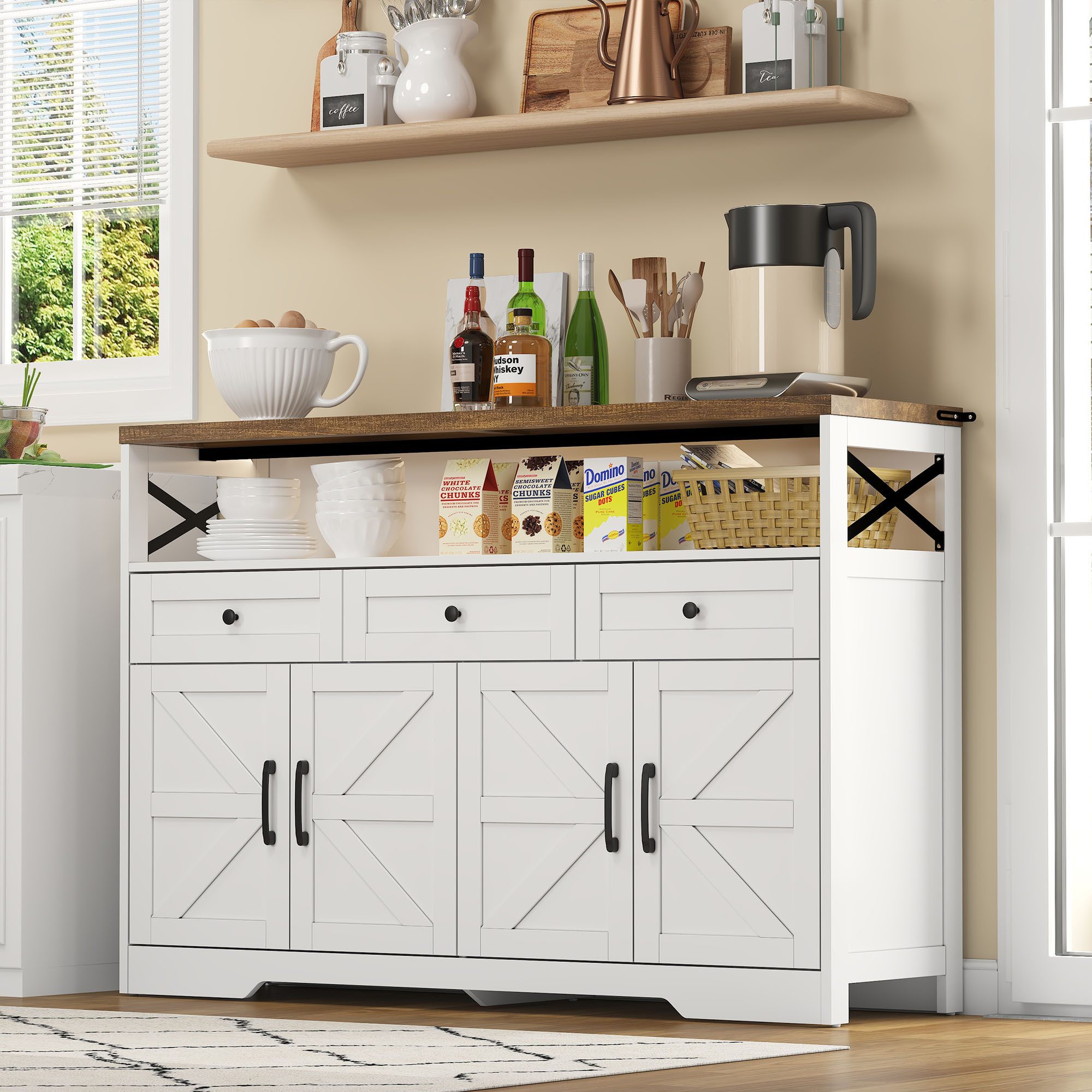 Flieks Kommode mit 3 Schubladen und 4 Türen (1 St., B140/T35/H95 cm), Sideboard mit verstellbare Einlegeböden Wohnzimmerschrank Küchenbuffet