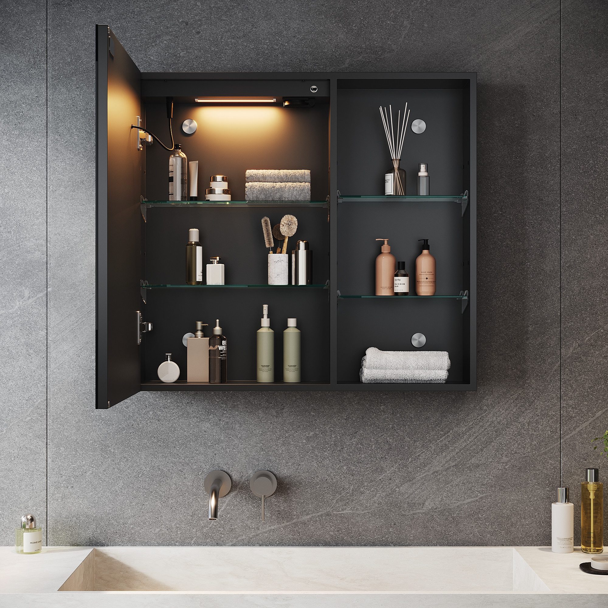 SONNI Badezimmerspiegelschrank Badezimmerspiegelschrank mit Anti Beschlag Funktion 65X60cm